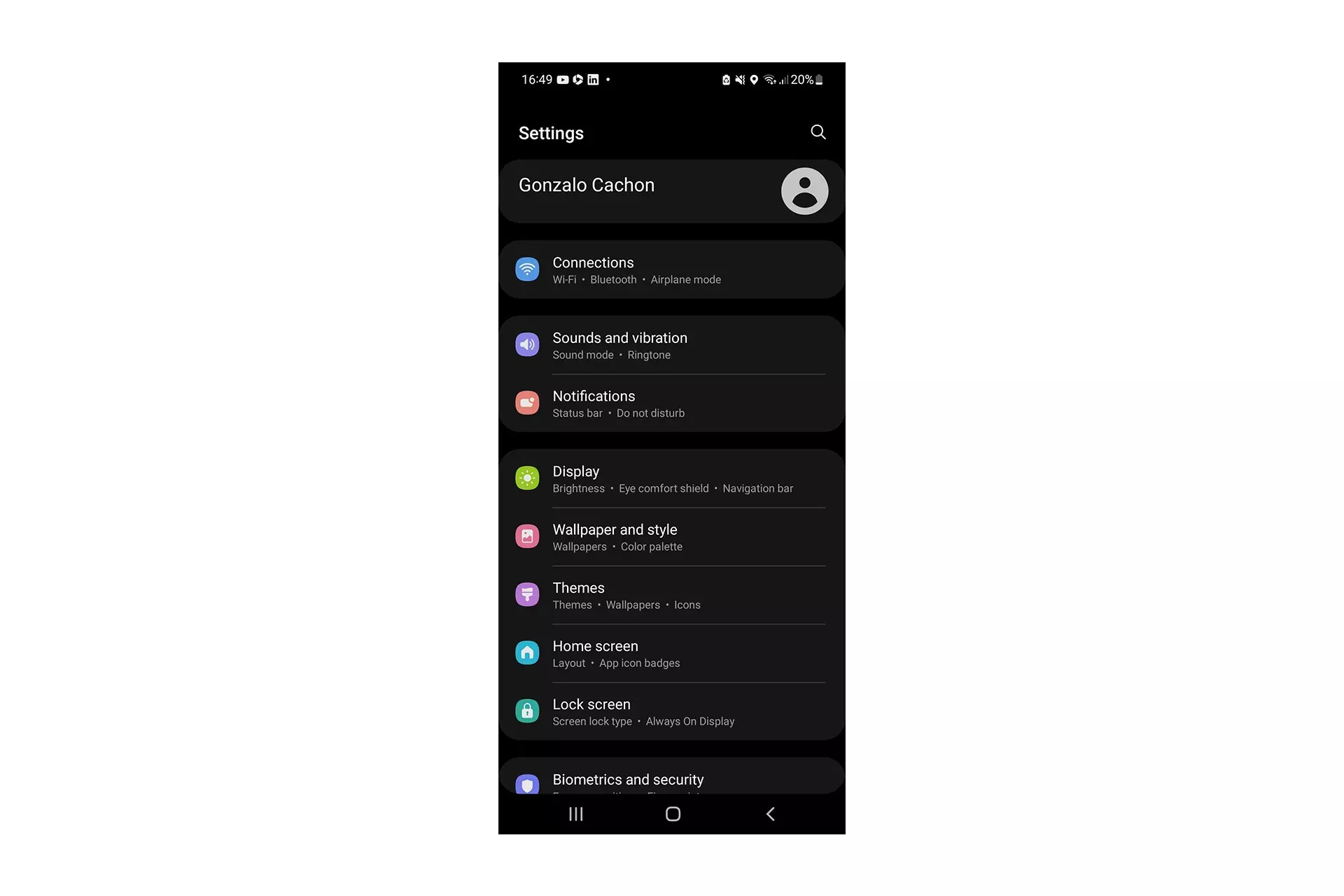 A screenshot of the Settings screen on an Android phone.