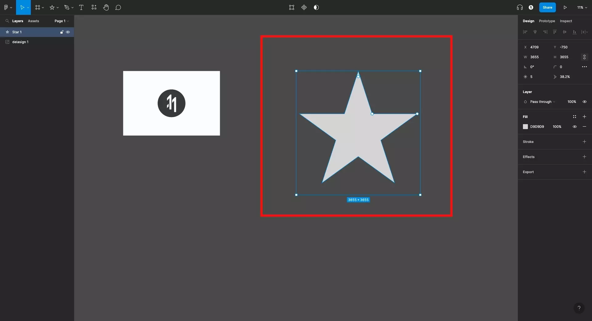A screenshot of Figma with a star highlighted next to the delasign identity.