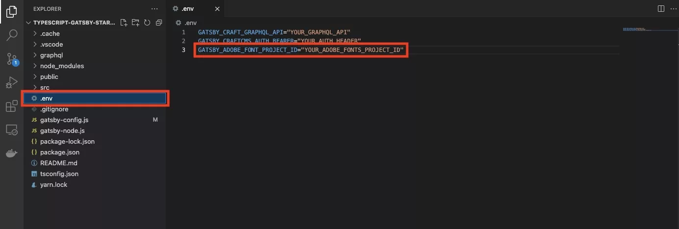 A screenshot of VSCode showing our Environment Variables.