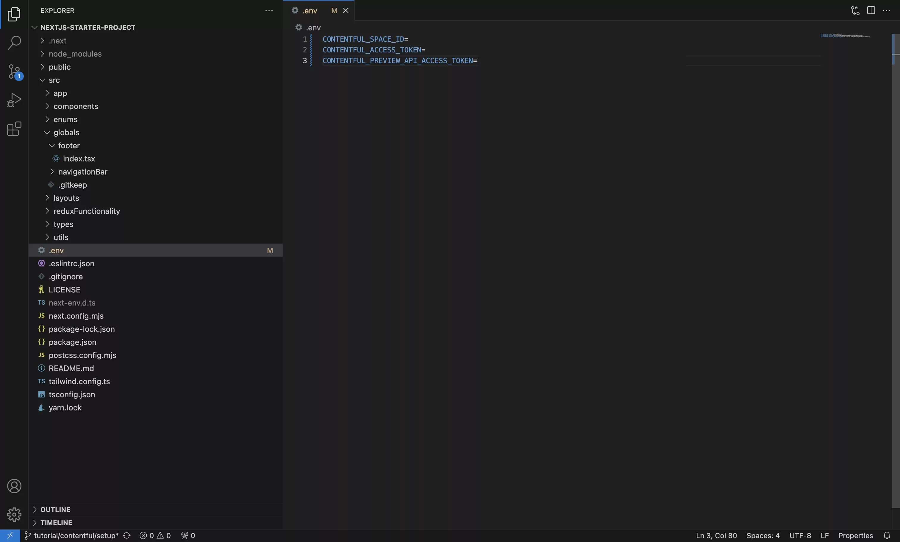A screenshot of VSCode showing you how we added the environment variables.