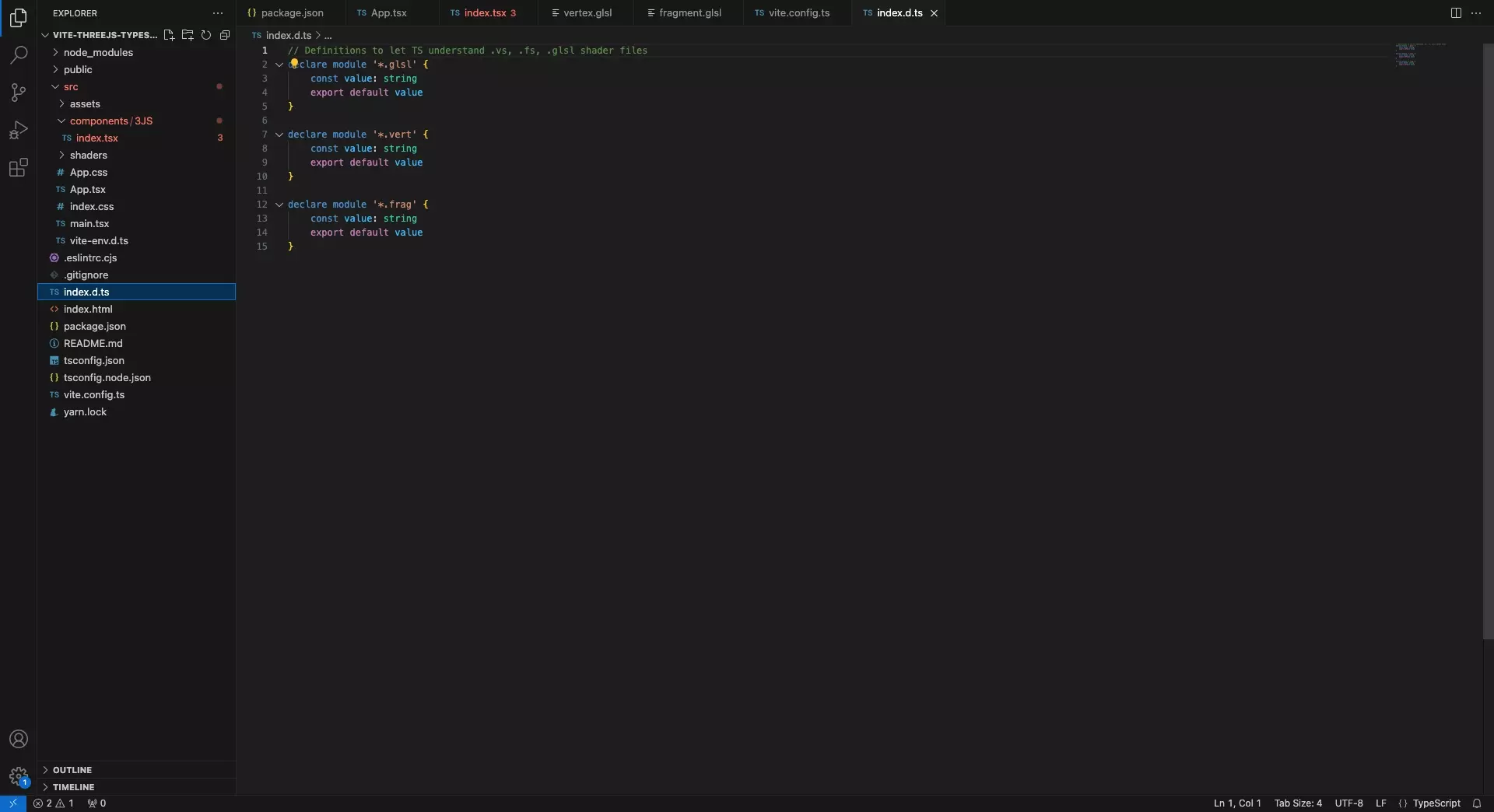 A screenshot of VSCode showing the index.d.ts file.