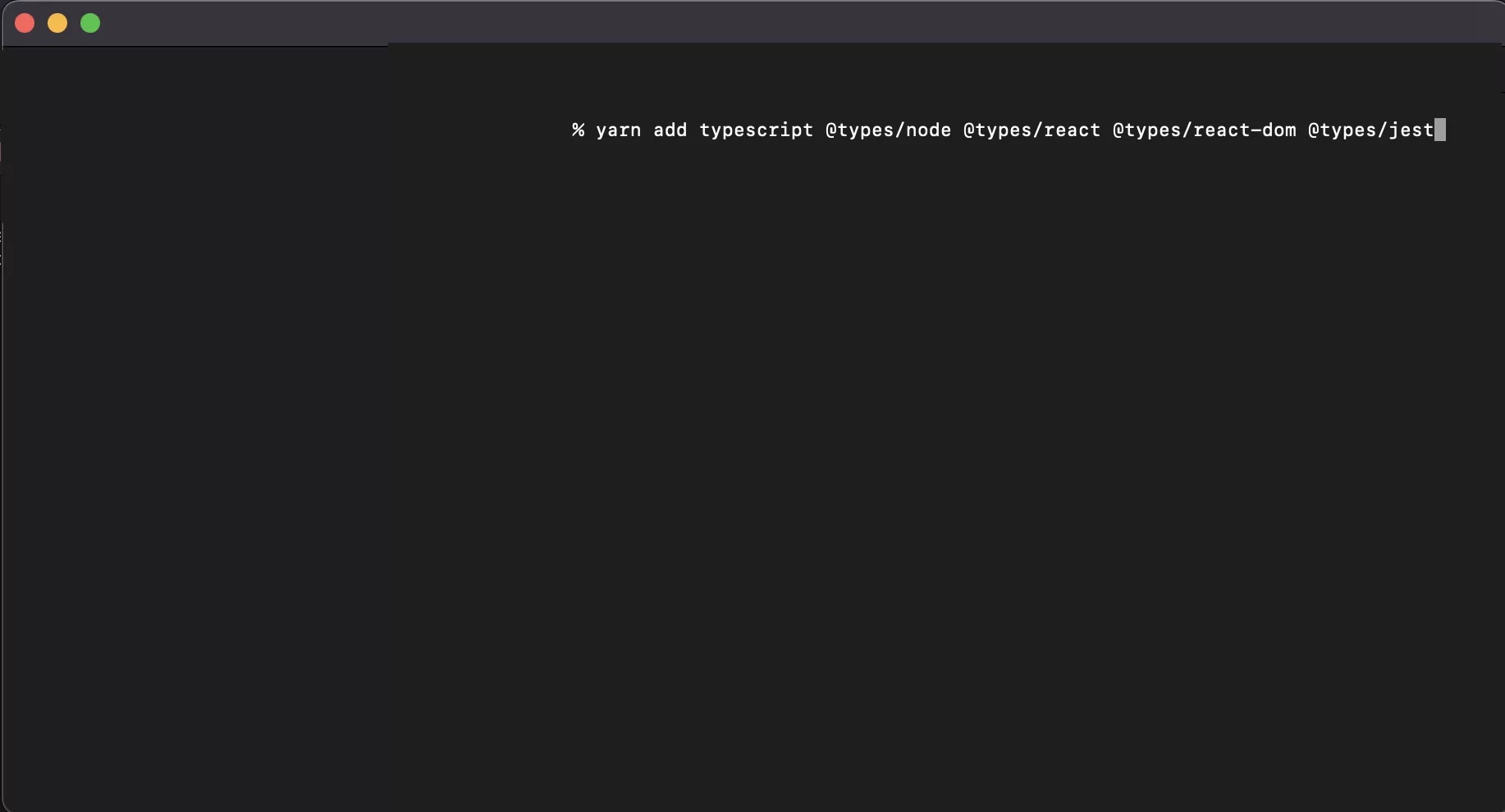 A screenshot of terminal showing you how to add typescript to your existing gatsbyjs project.