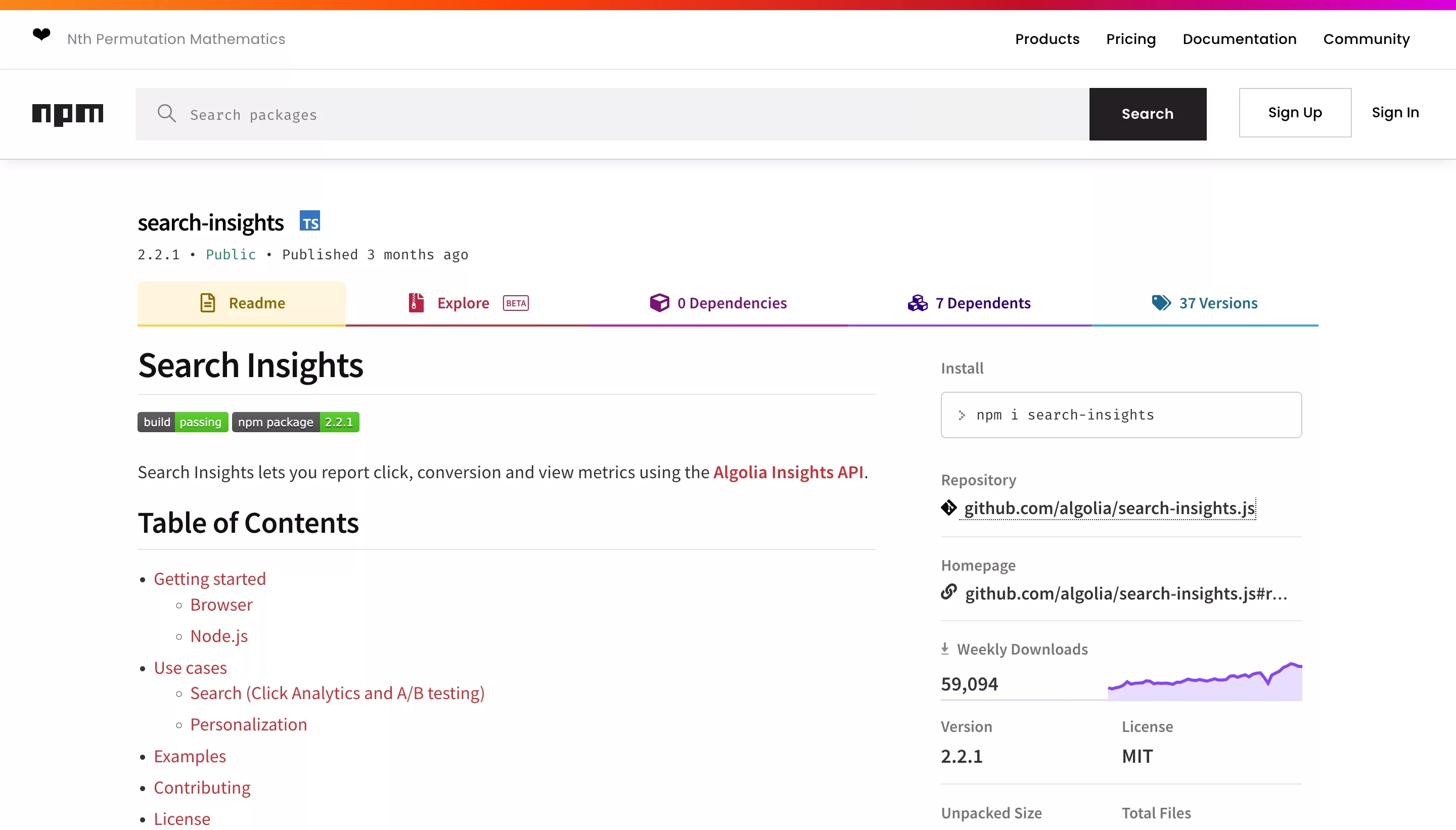Search Insights is an NPM package that facilitates Algolia Analytics