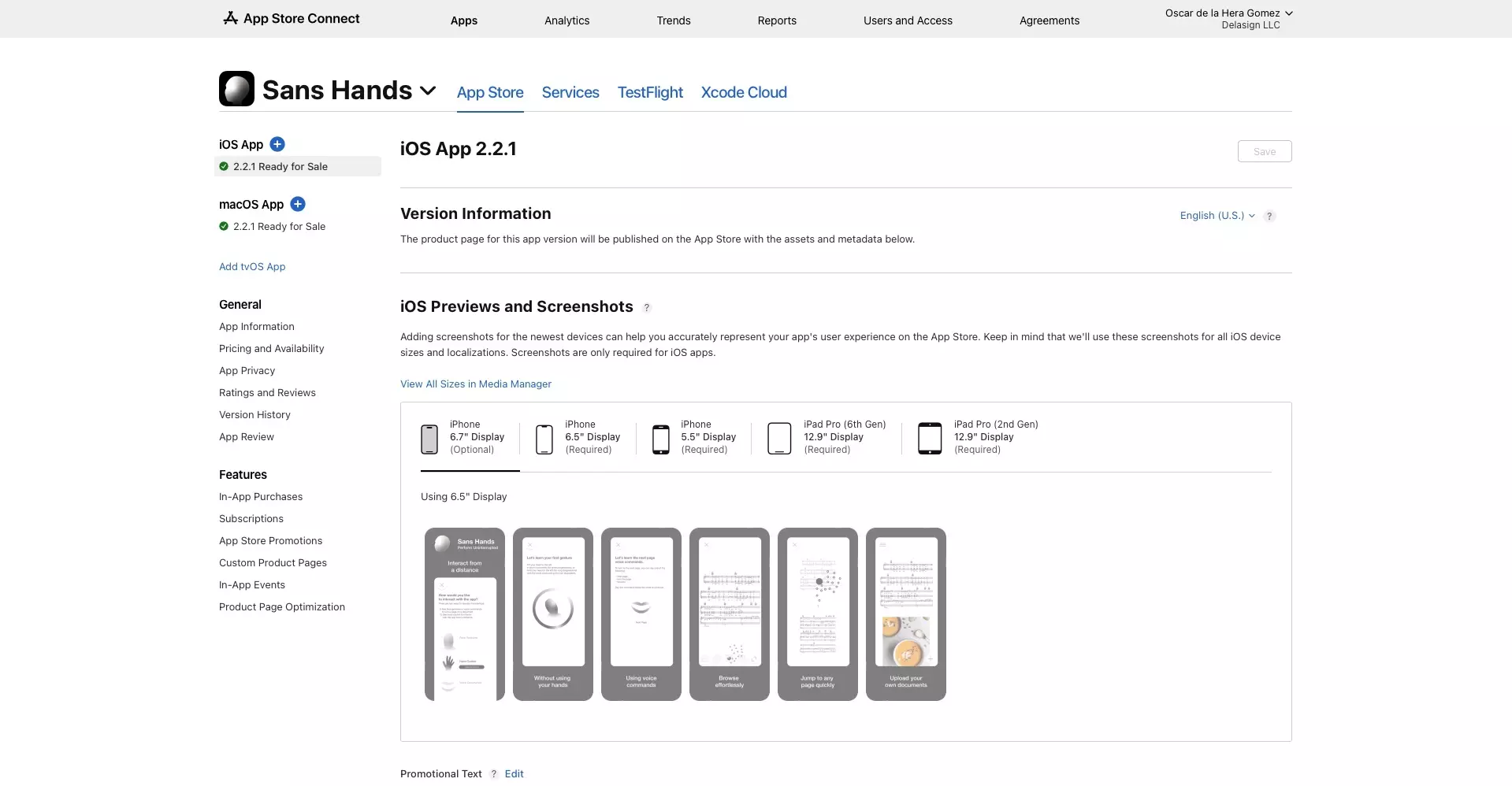 A screenshot of an App Landing page within App Store Connect.