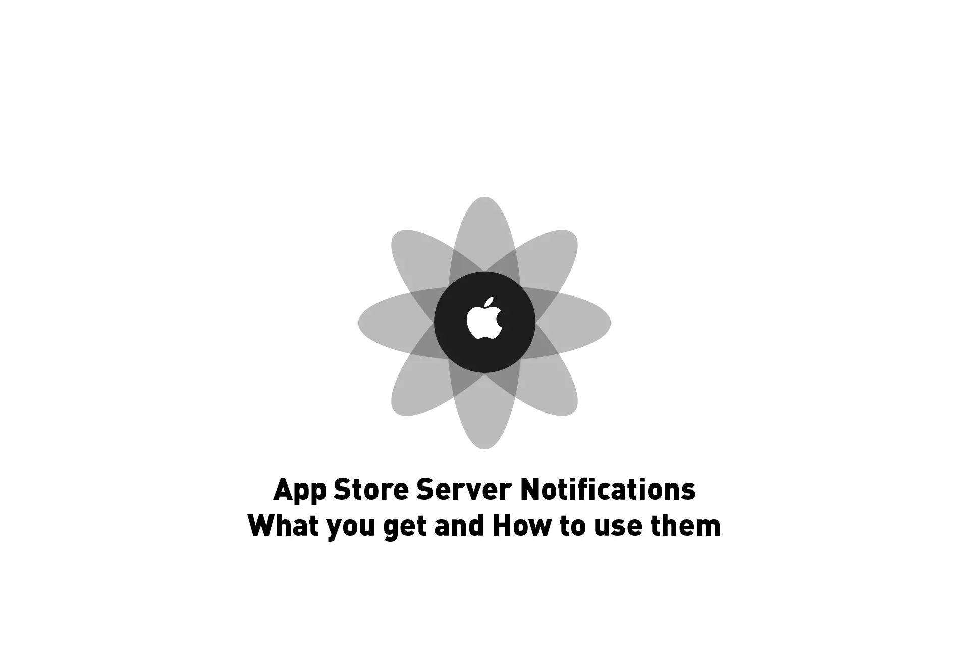 A flower that represents Apple with the text "App Store Server Notifications What you get and How to use them" beneath it.