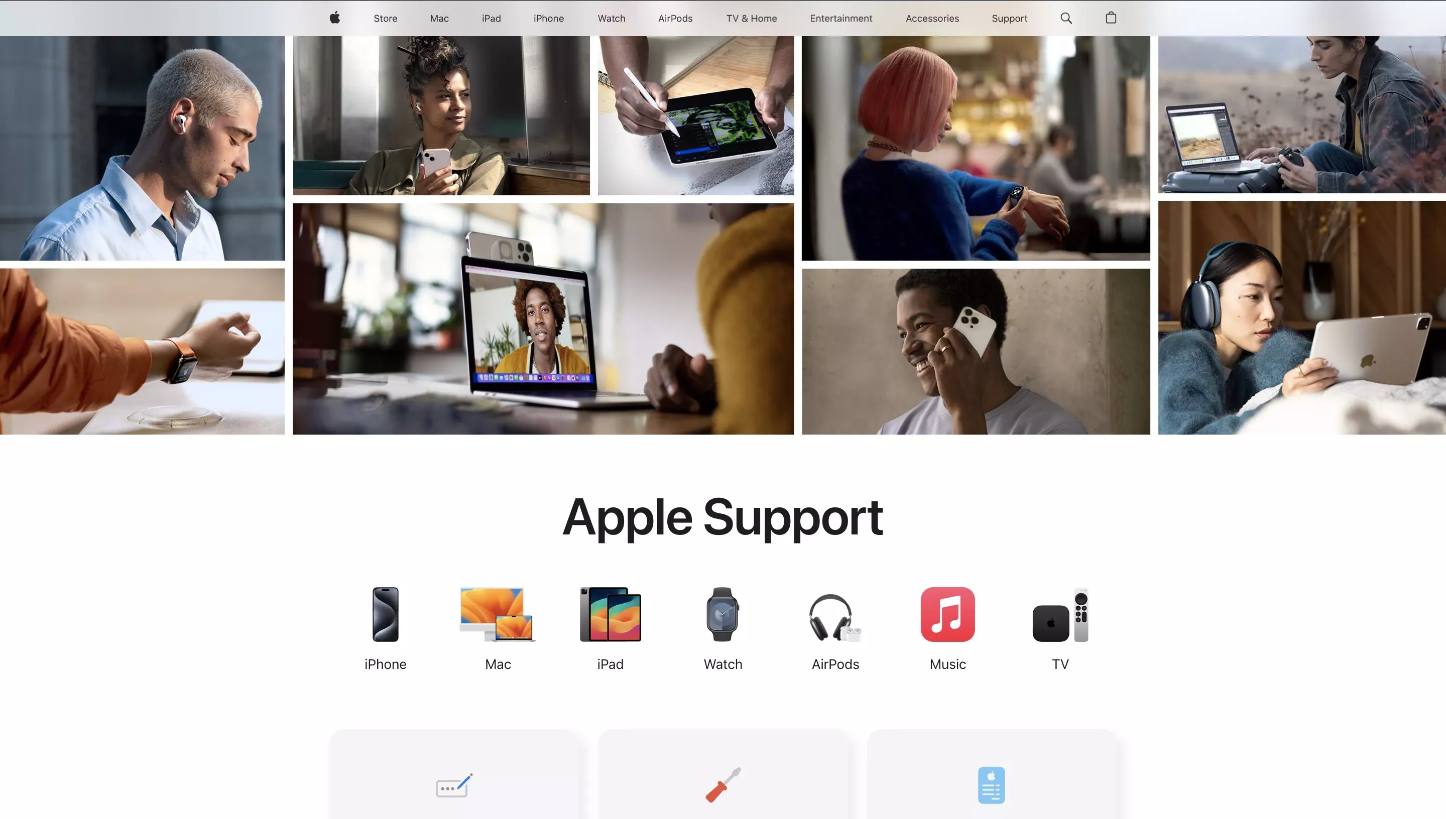 A screenshot of the Apple Support website.