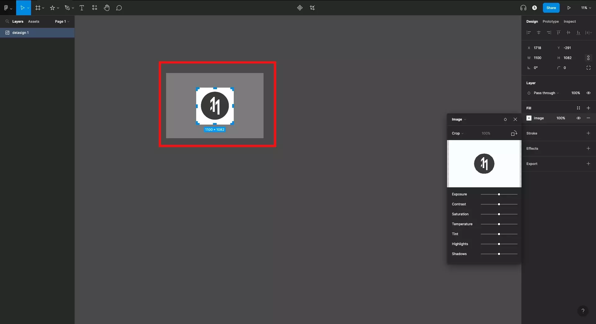 A screenshot of Figma with a highlight over our image which is being cropped in preview mode.