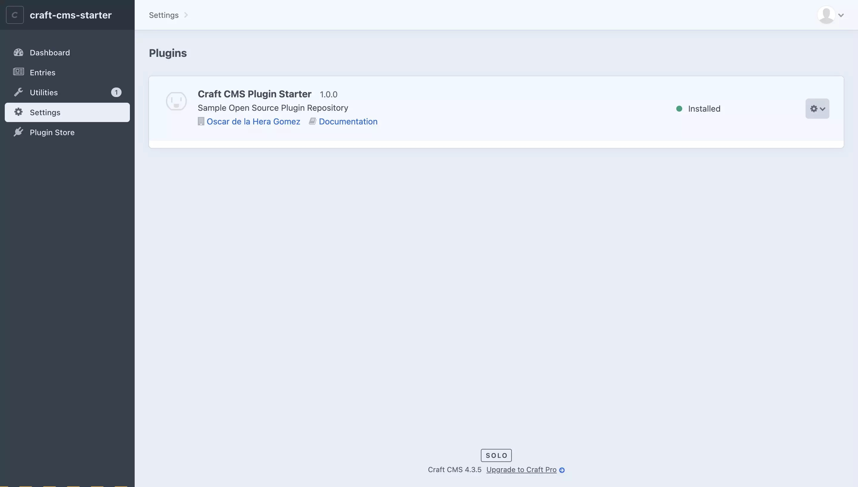 A screenshot of our Craft CMS plugin before updating the title and description.