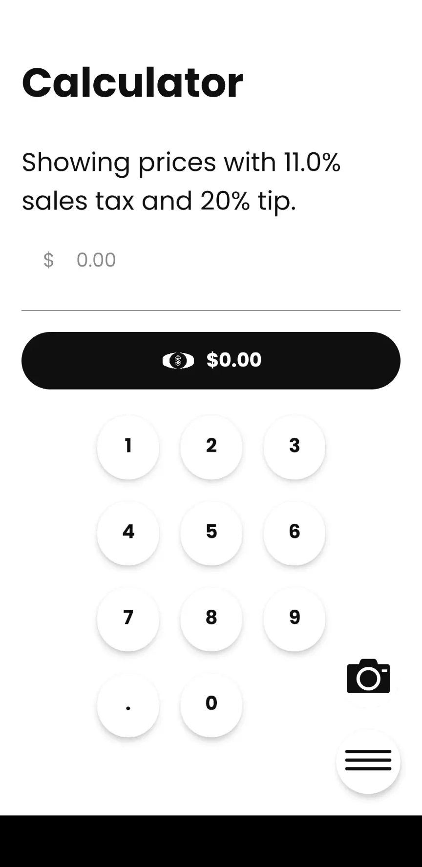 A screenshot of the Calculator in the Price After app.