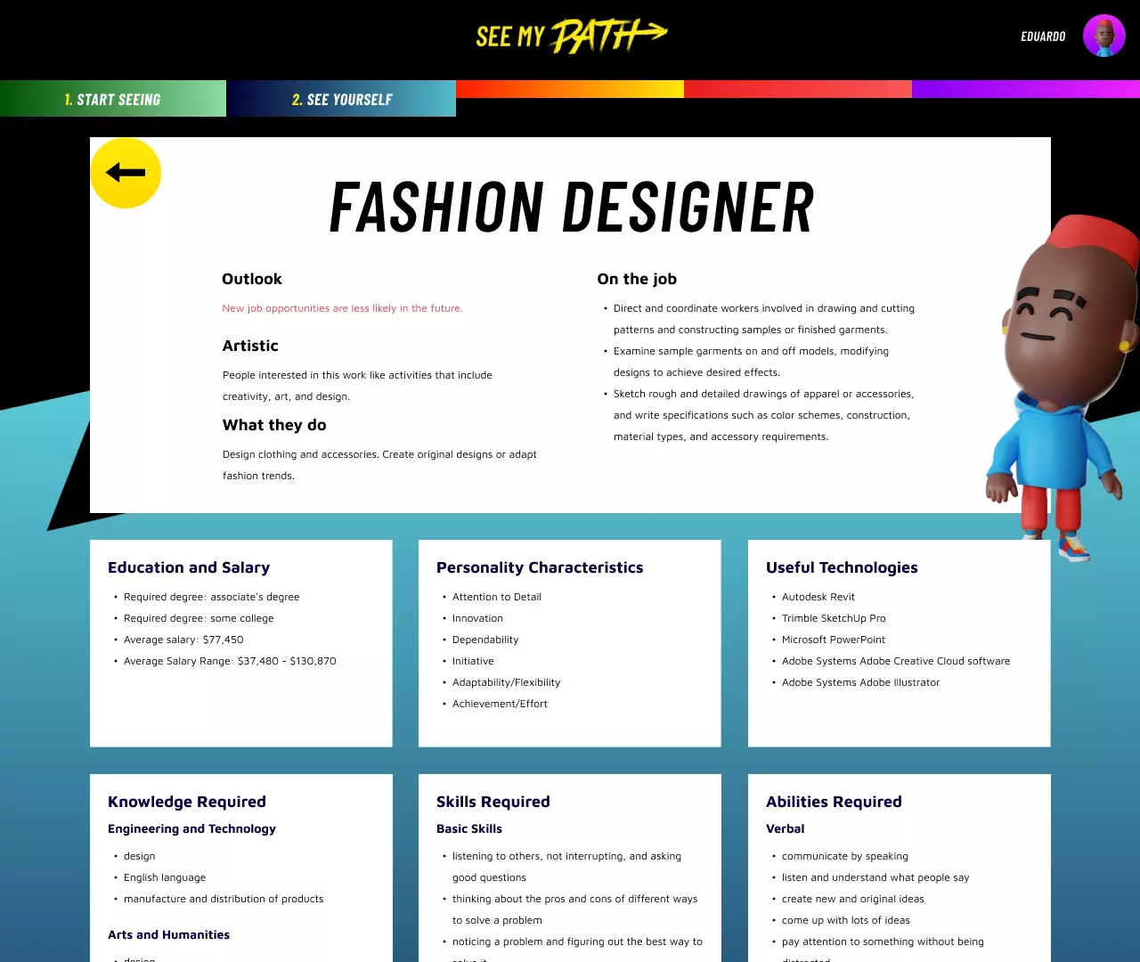 A See My Path career details page for Fashion Designers