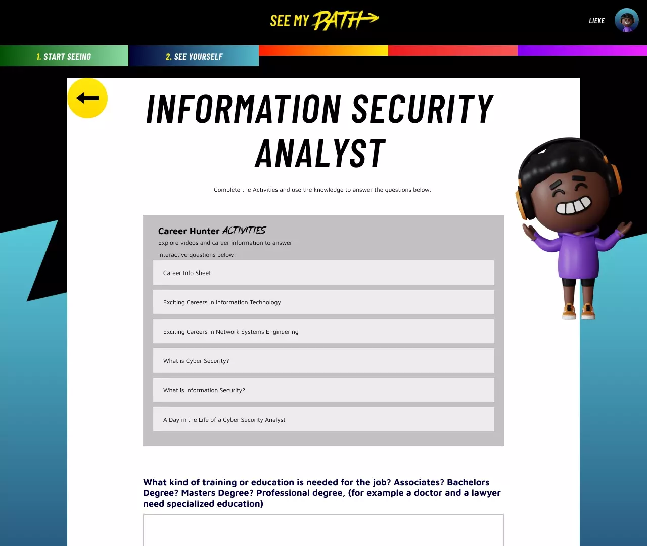 A See My Path Career Hunt Questionnaire for Information Security Analyst