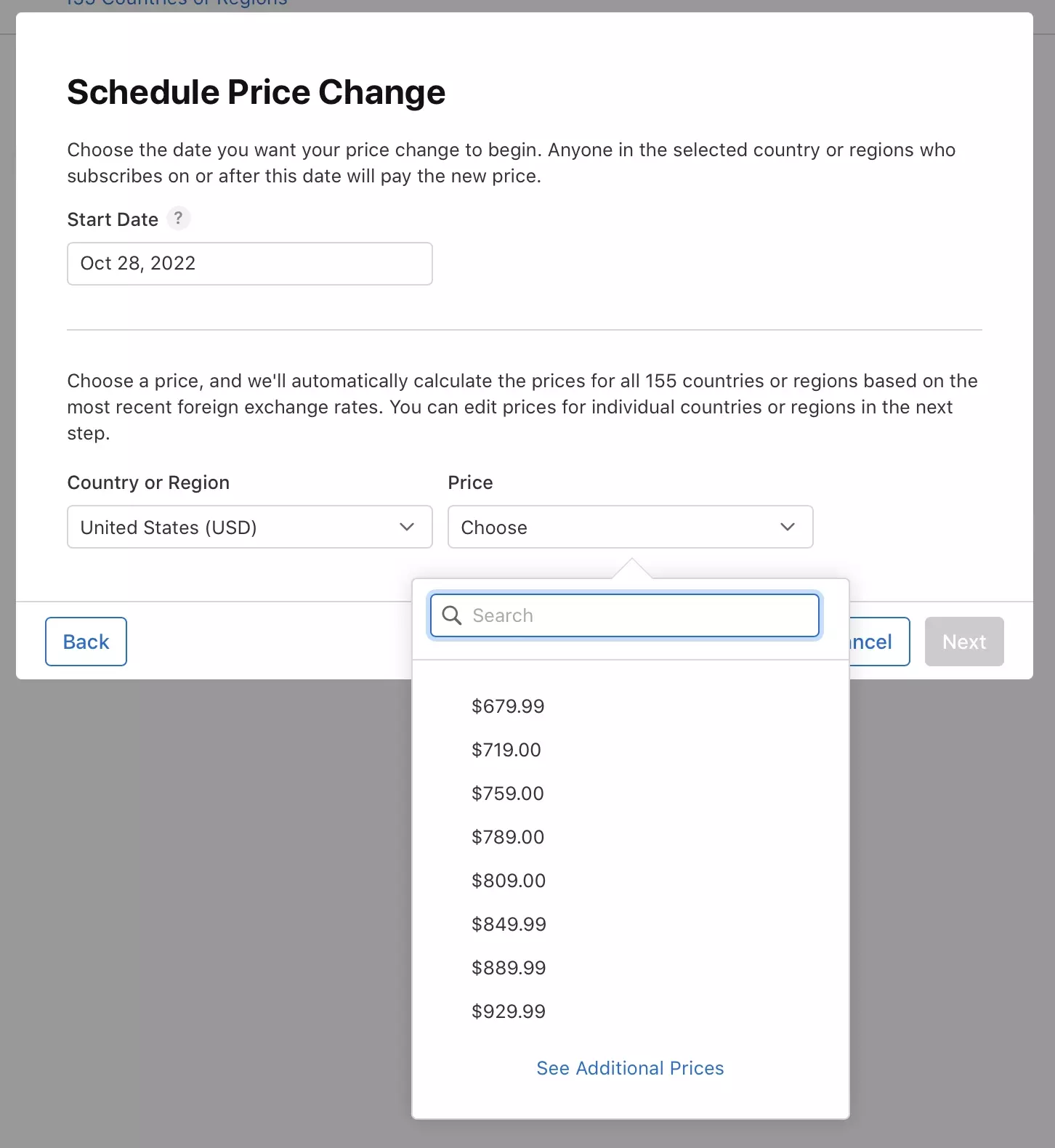 Apples Schedule Price Change Sample Image.