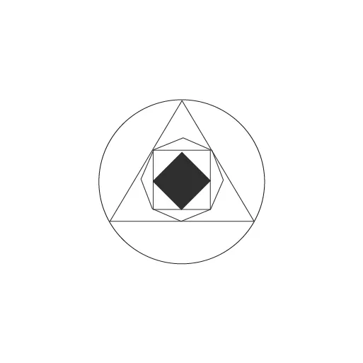 A circle, triangle, square, pentagon and diamond aligned geometrically.
