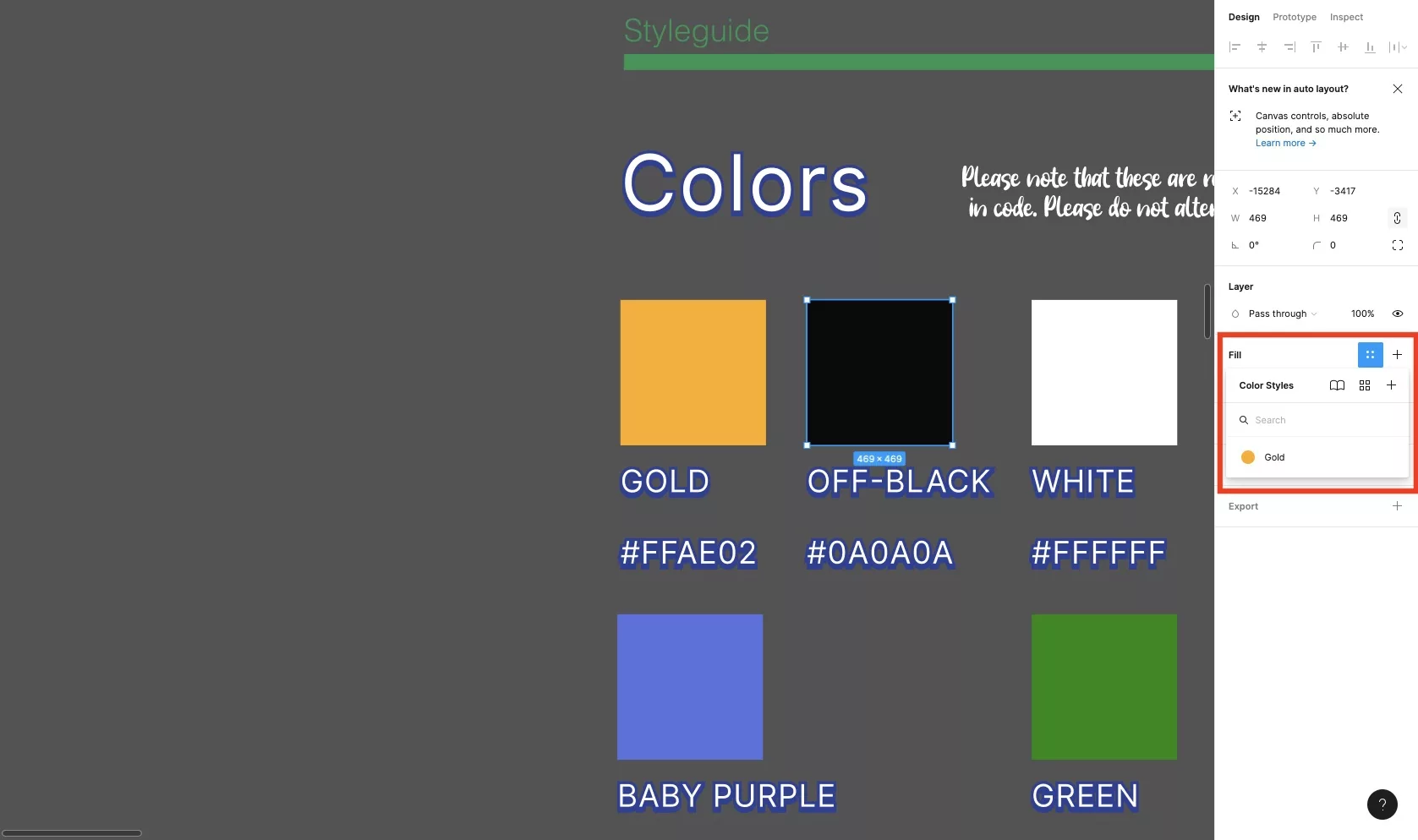 Your color should now appear under the Color Styles.