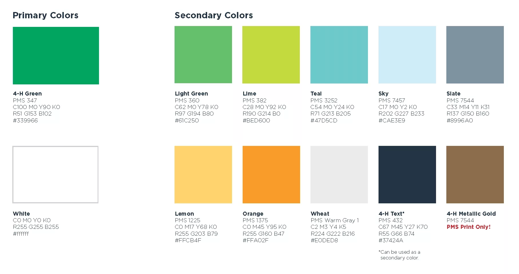 A color guide broken down into categories