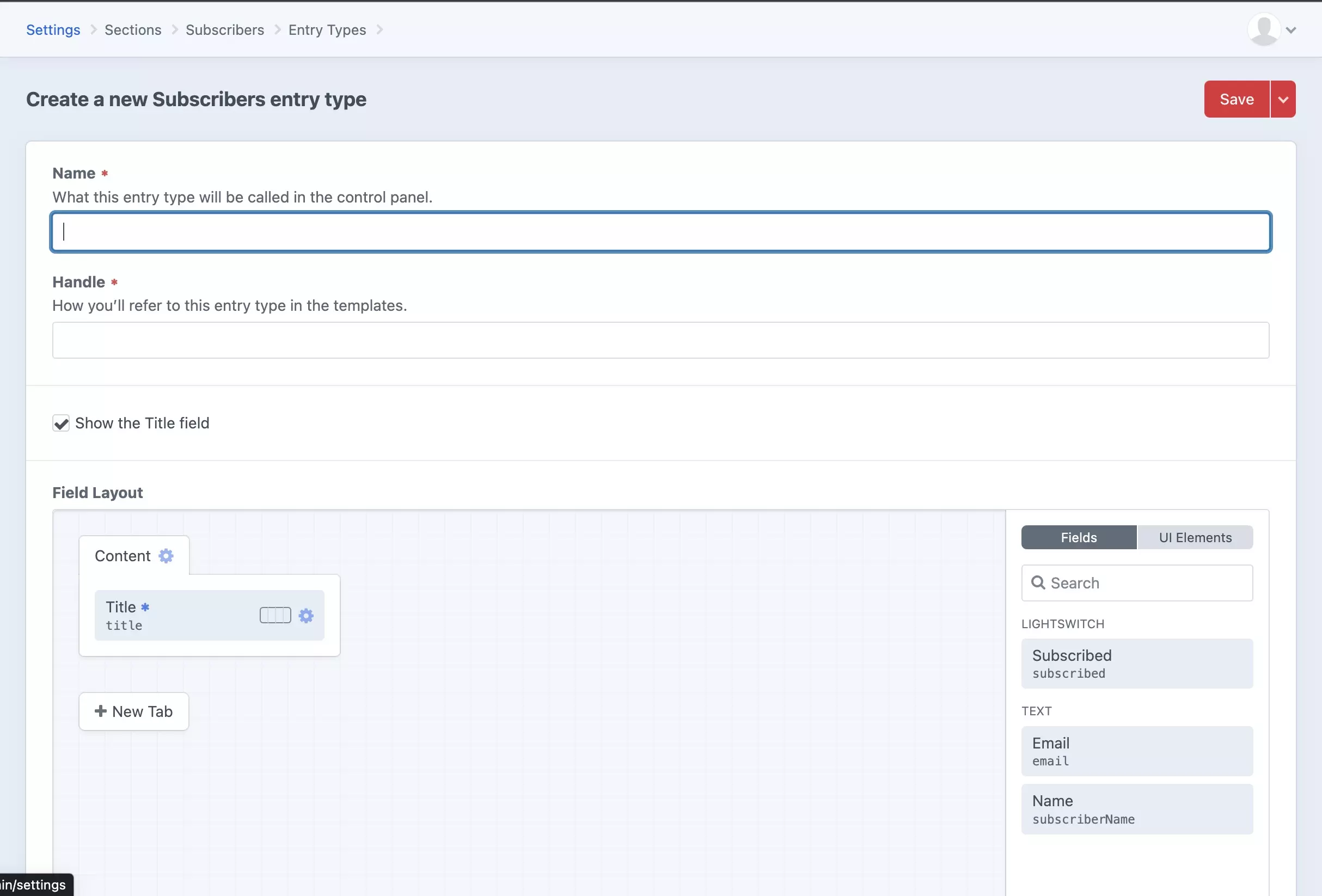 A screenshot of the Create New Entry Type Craft CMS screen.