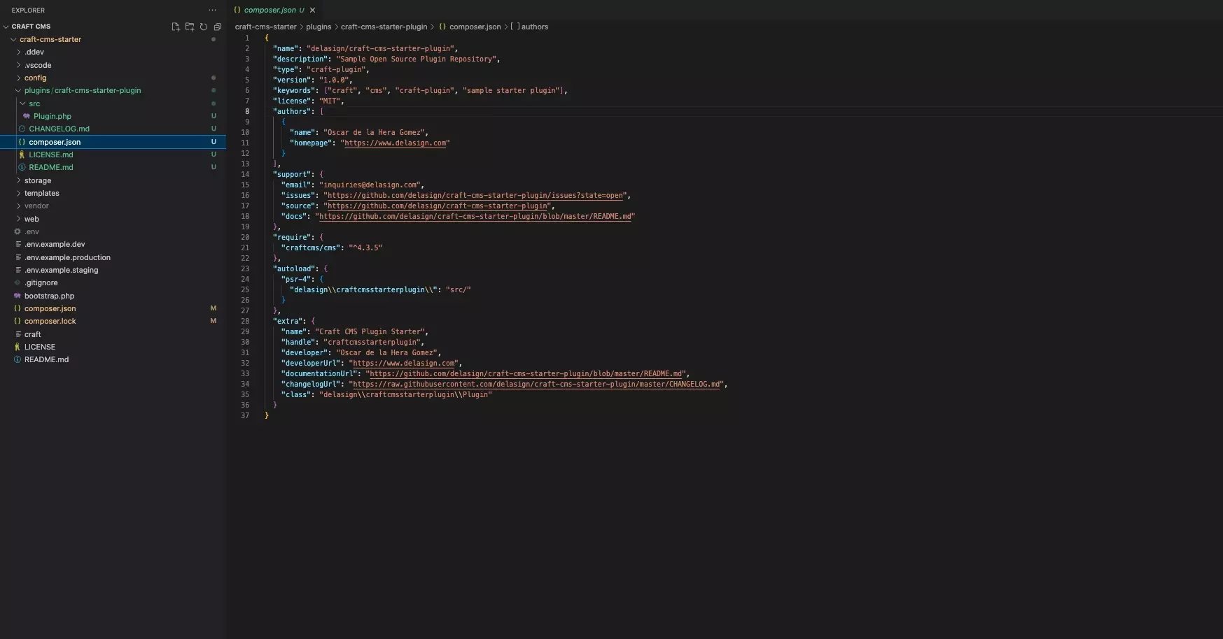 A screenshot of our Composer code in VSCode.