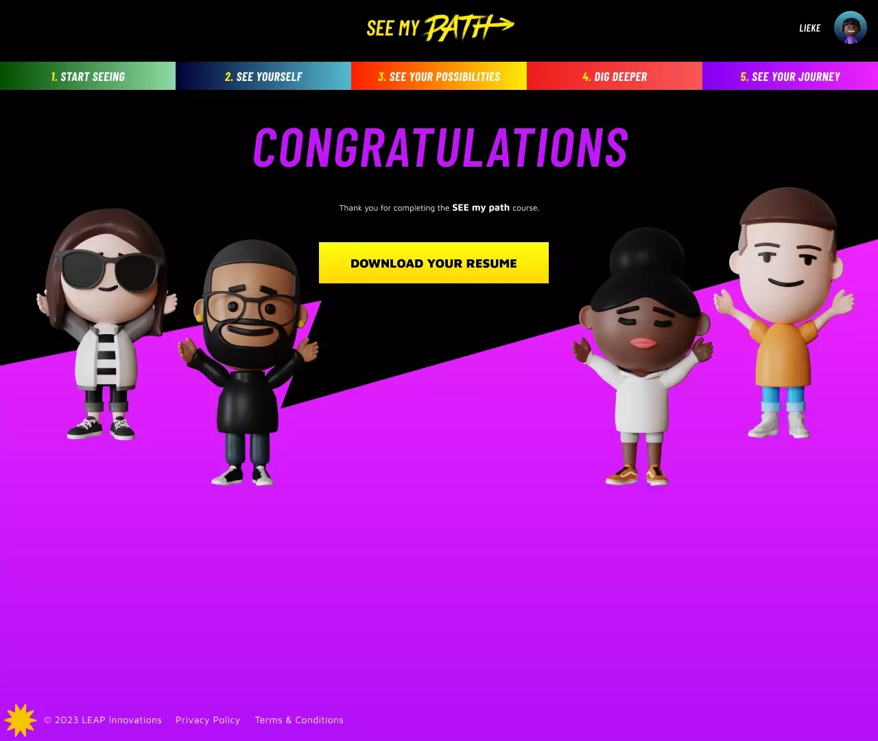 The See My Path course complete screen.