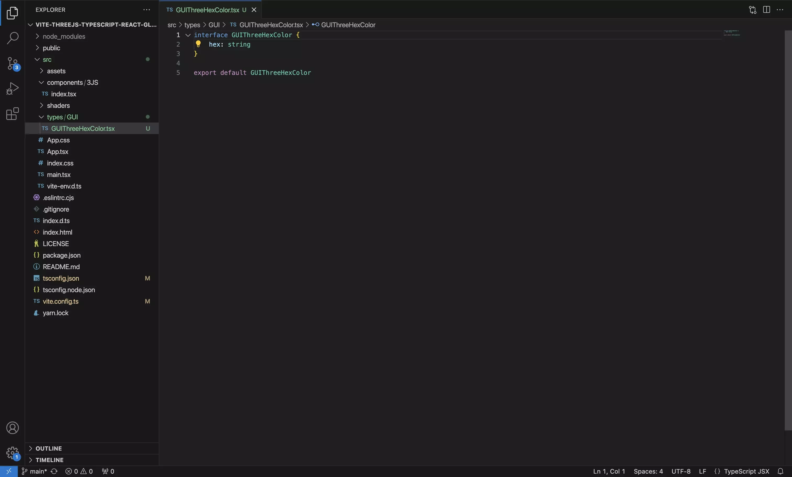 A screenshot of VSCode showing the color type