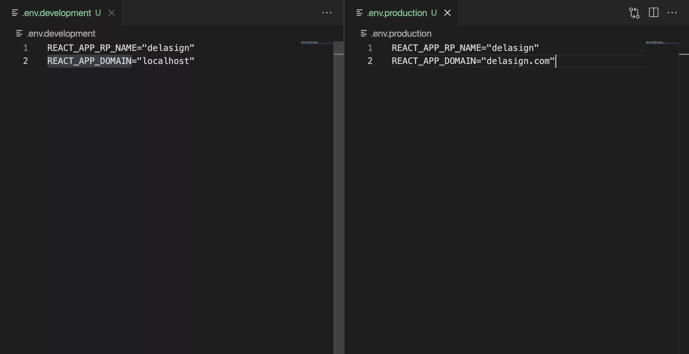 A screenshot showing you the environment variables for development and production.