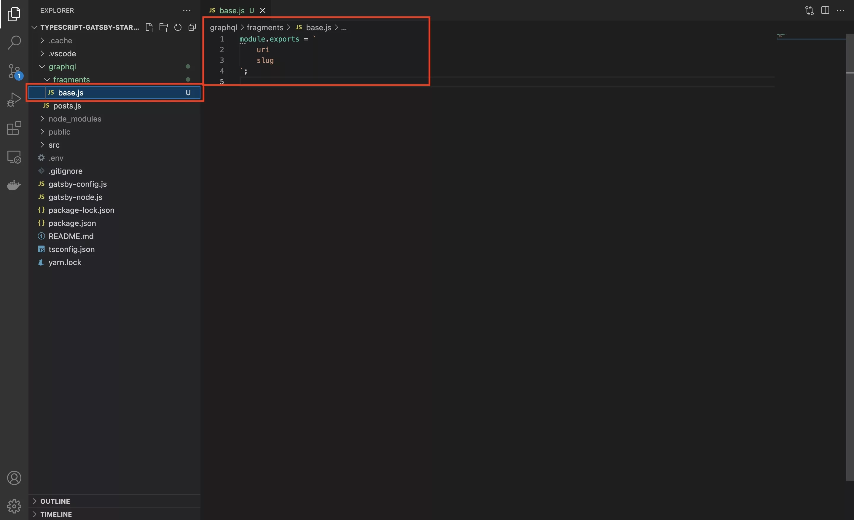 A screenshot of VSCode showing you the base fragment whose code is available below along with the location in which we suggest you create it within the project.