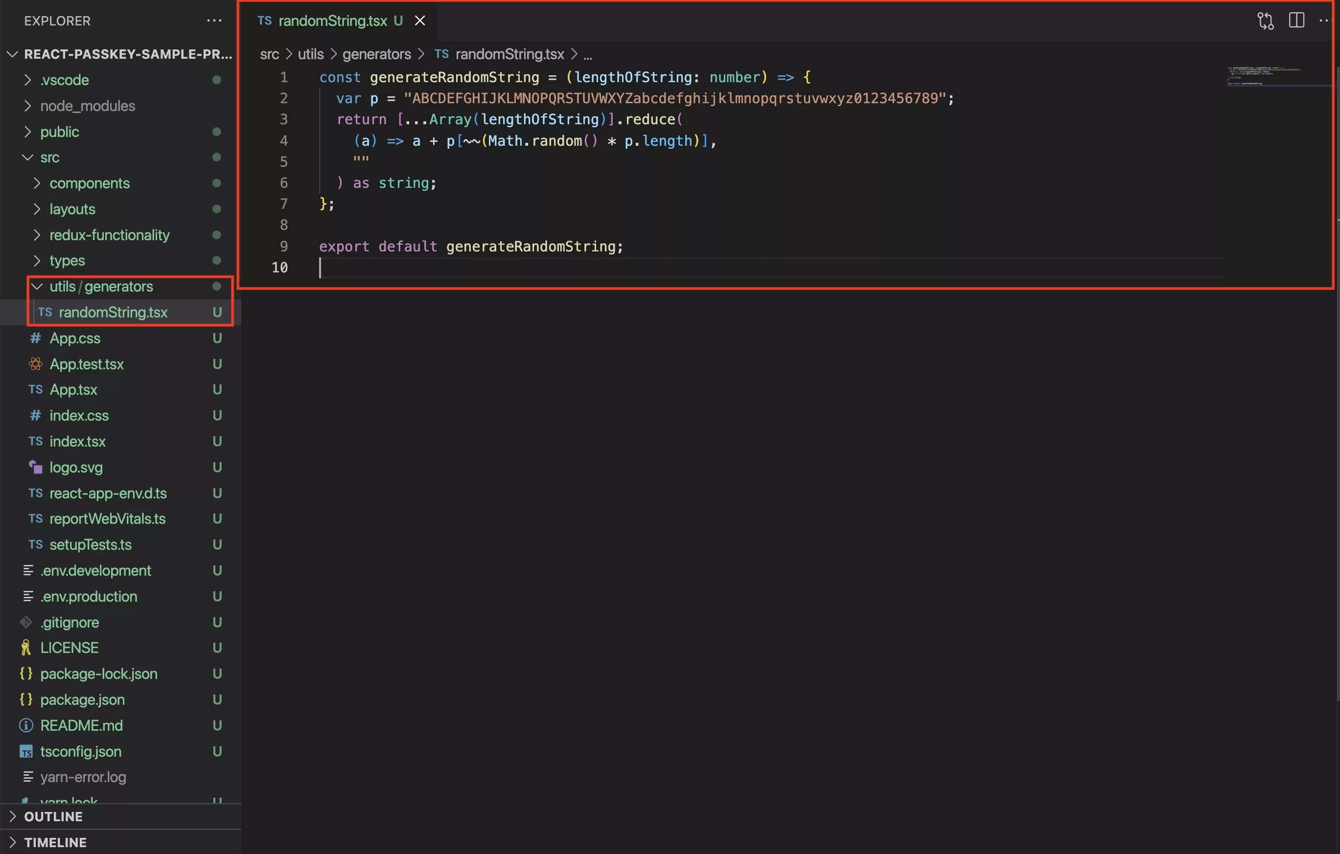 A screenshot showing you how to create a random string generator.