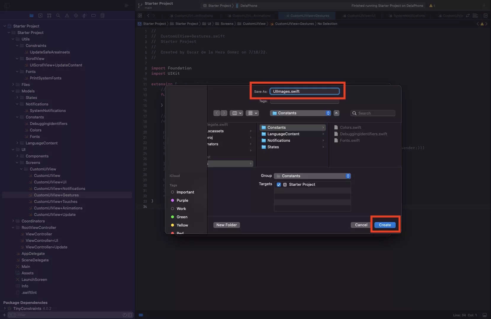 A screenshot showing you how to create your local UIImages model file.