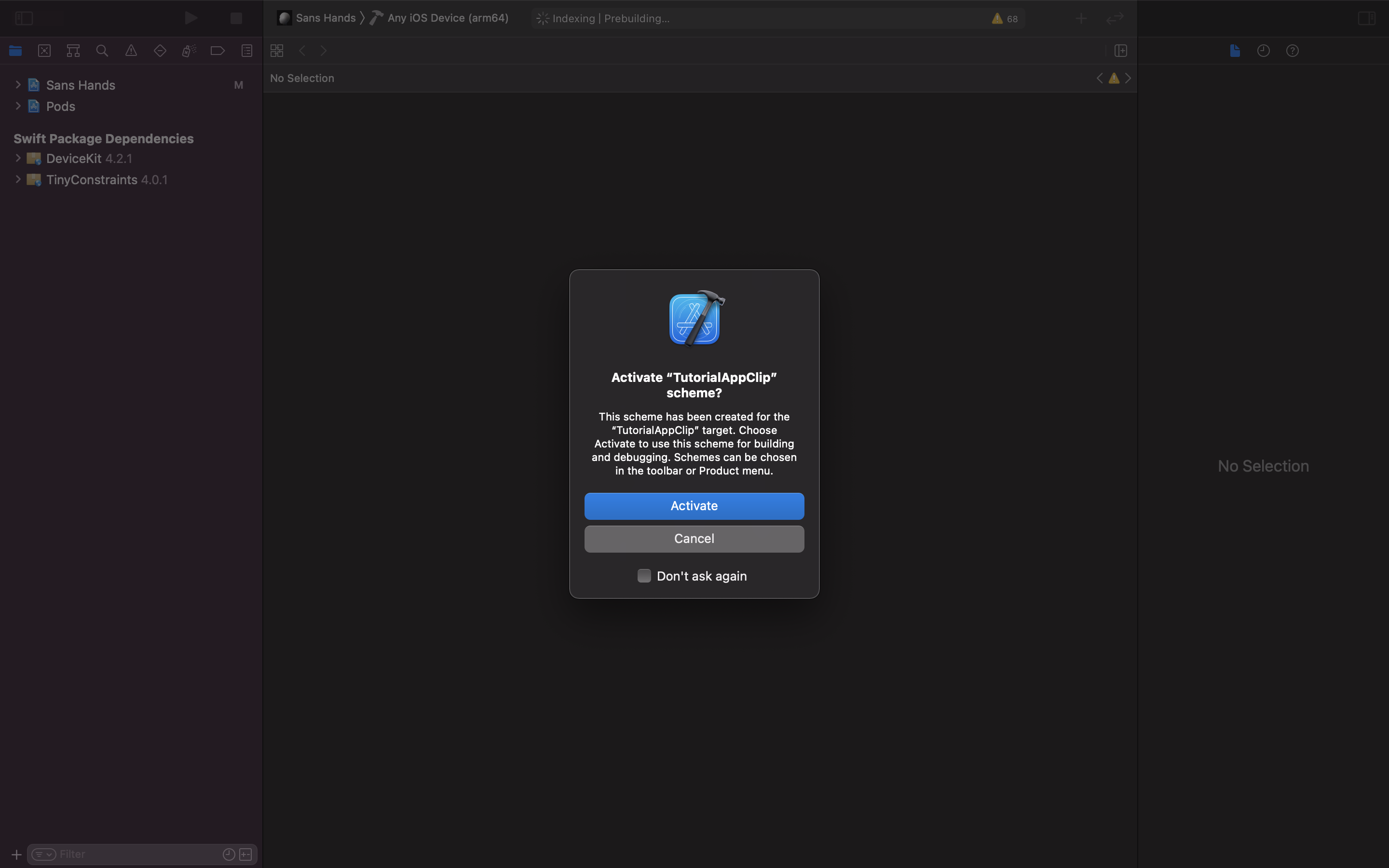 The pop up that appears when creating an app clip.