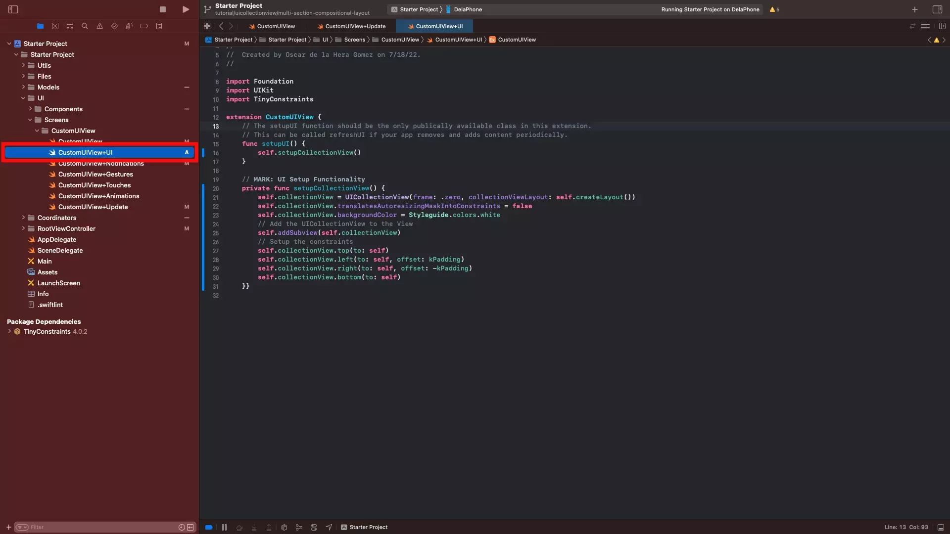 A screenshot of the CustomUIView+UI.swift file.