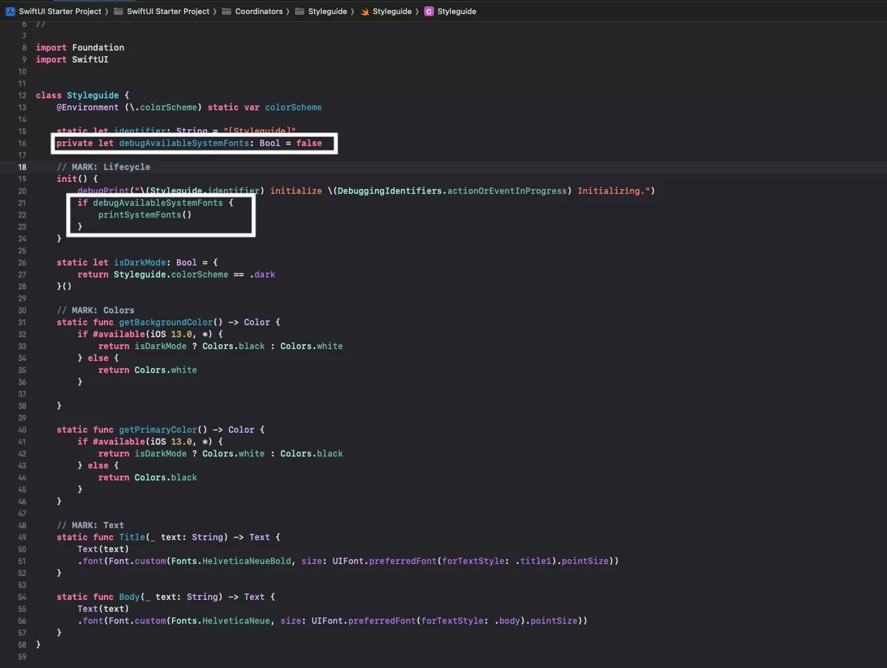 A screenshot of the Styleguide highlighting how you can debug fonts.