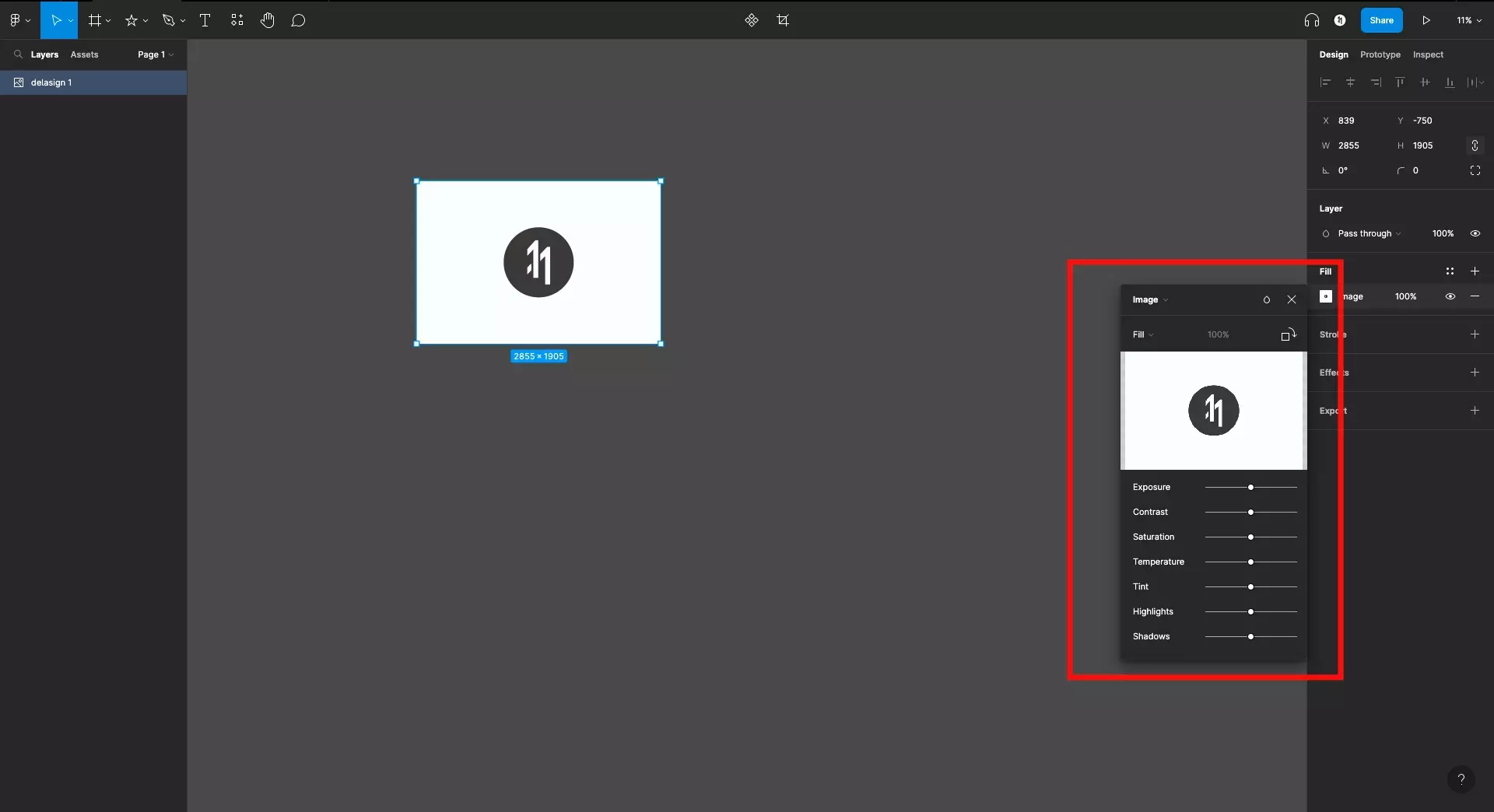 A screenshot of Figma with the Image fill menu pop up highlighted.