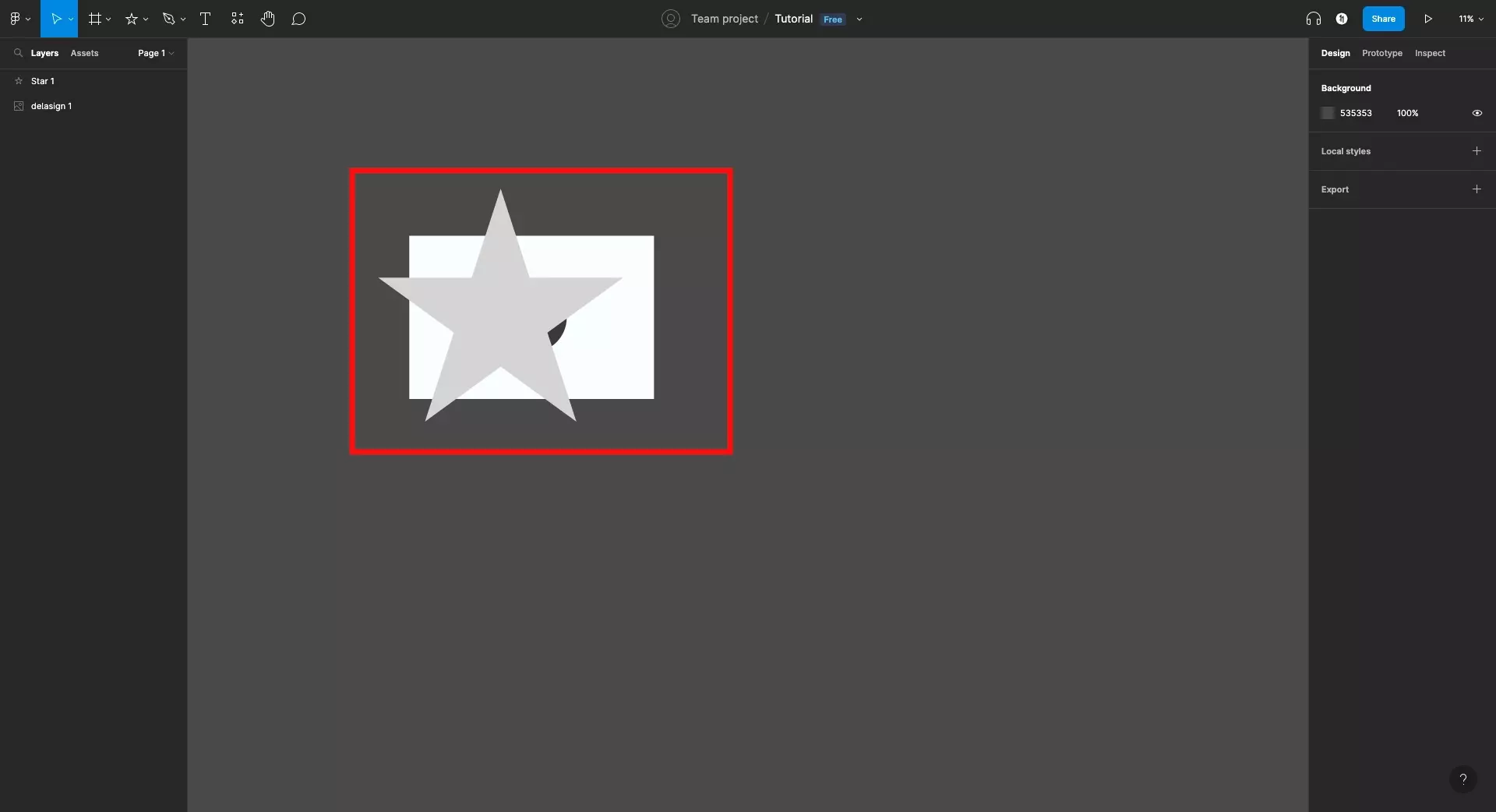 A screenshot of Figma with a highlight over a Star being drawn on top of the delasign logo.