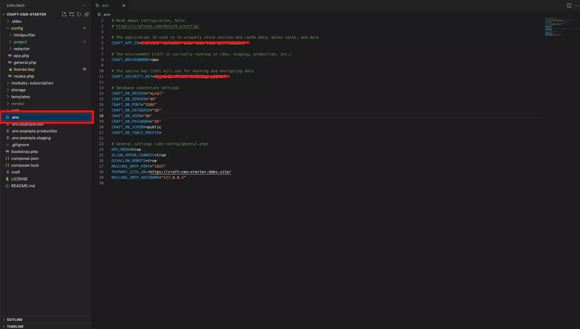 A screenshot of the .env file in VSCode.