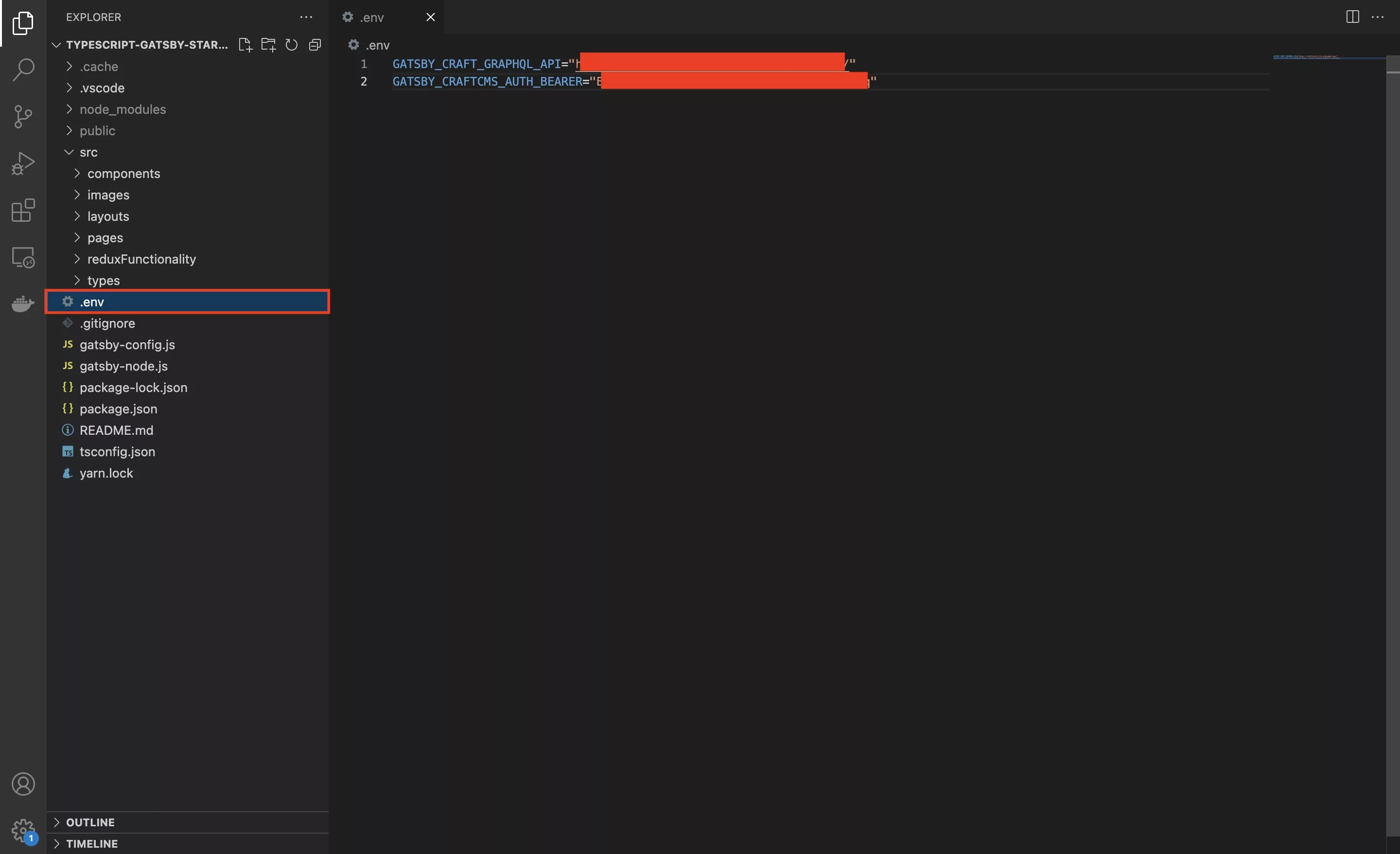 A screenshot of VSCode showing how to enter the environment variables required for the GraphQL plugin to work.