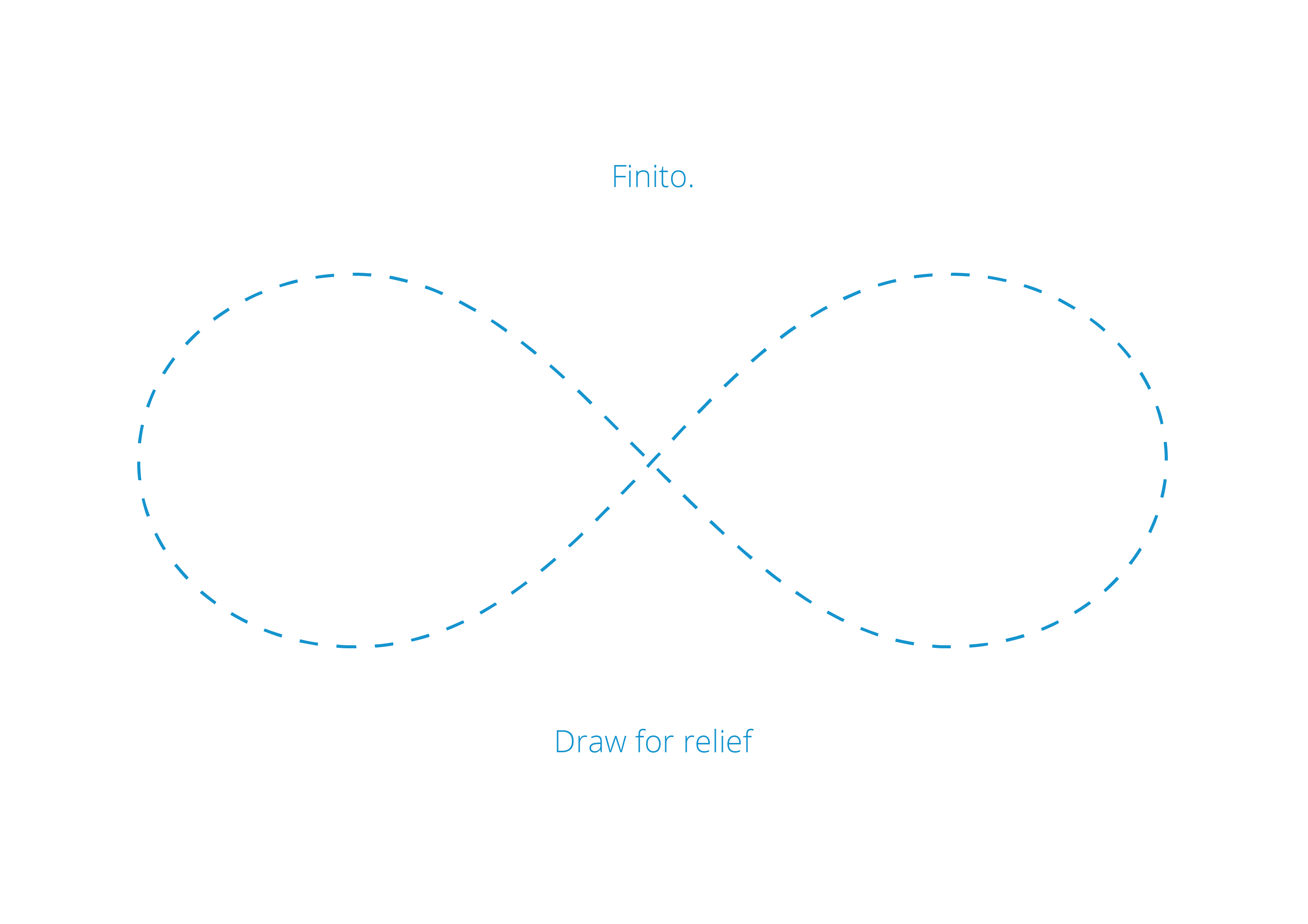 The front of the Finito card - prompting 'Draw for Relief' and with a figure of 8 created as a dotted line.
