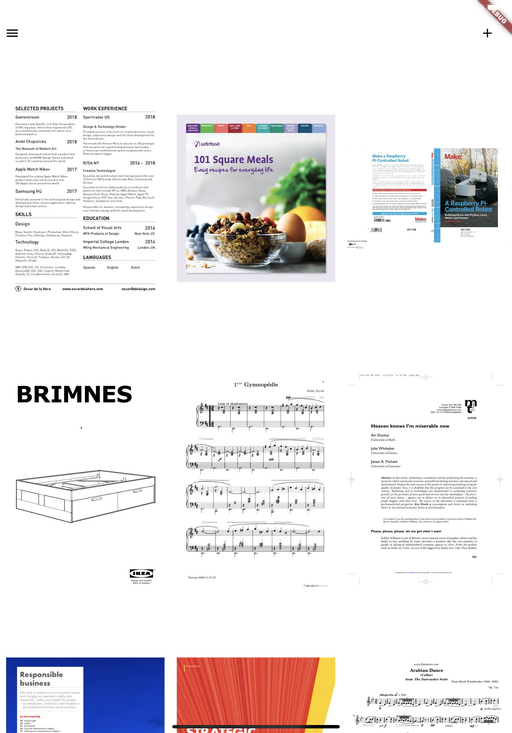 A screenshot of the Flutter prototype showing the images of different books or documents