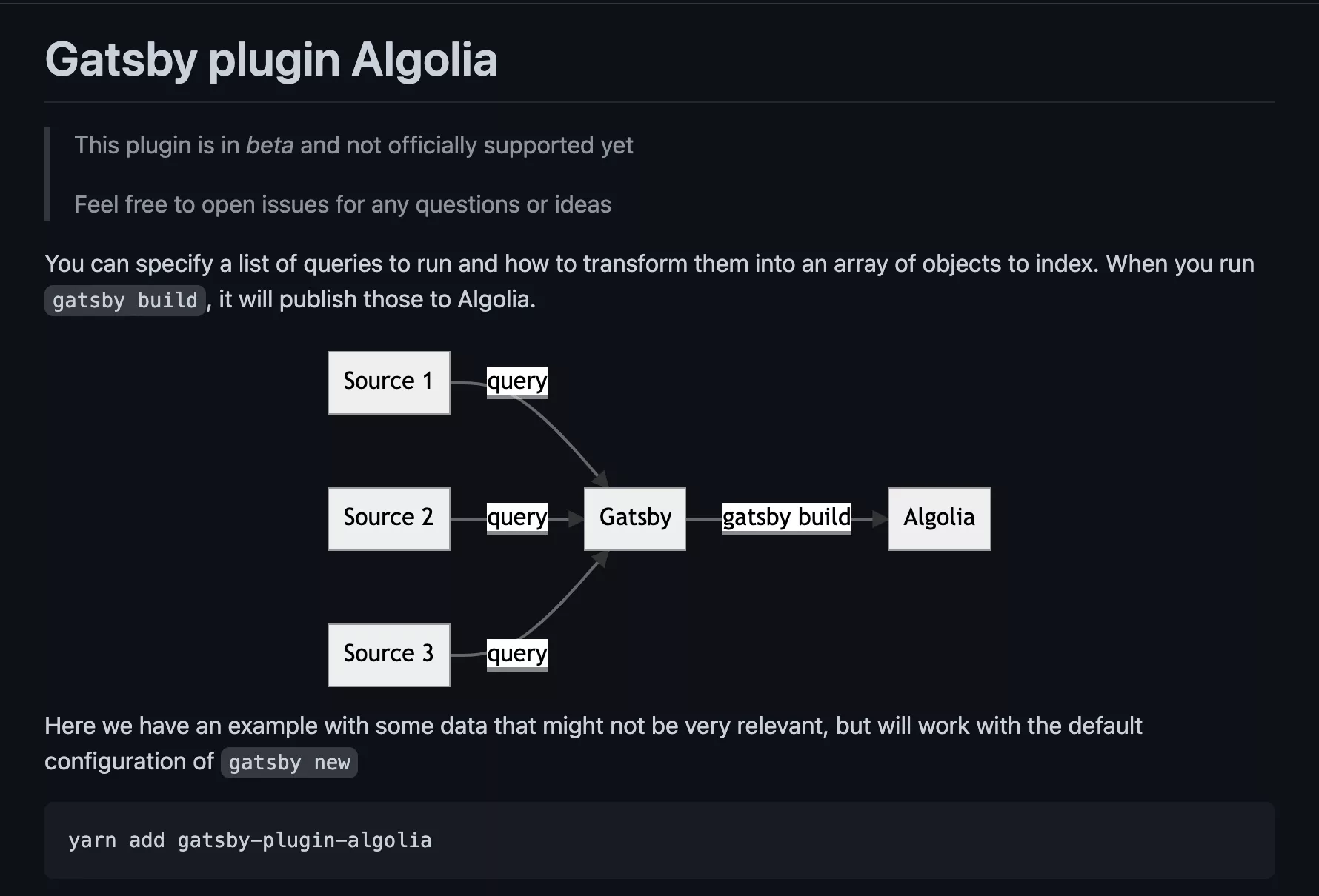 Gatsby's Github documentation on their Algolia plugin