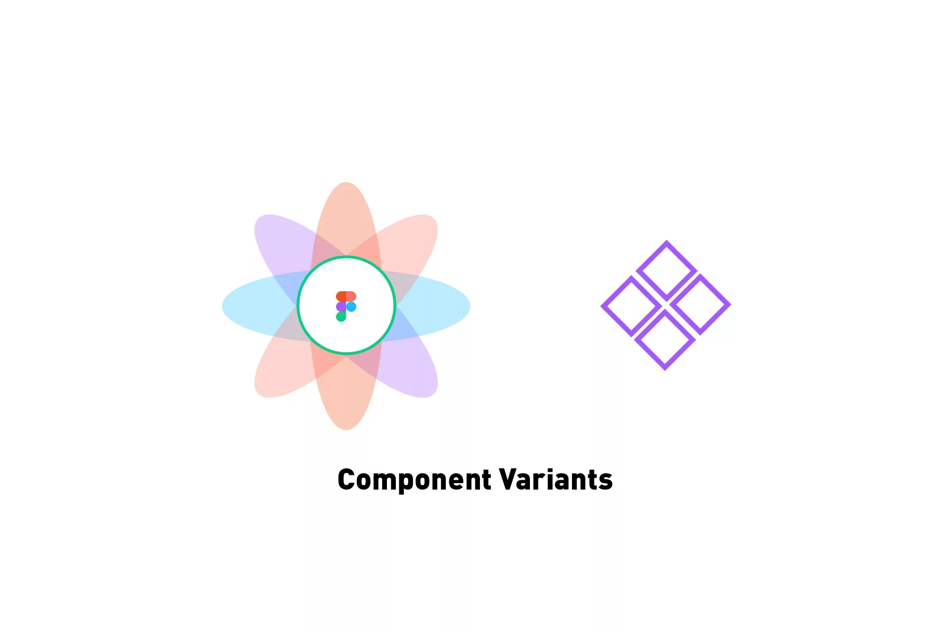 A Flower that represents Figma next to a with a diamond composed of squares, which is the symbol Figma gives to Components. Below it sits the text 'Component Variants'.