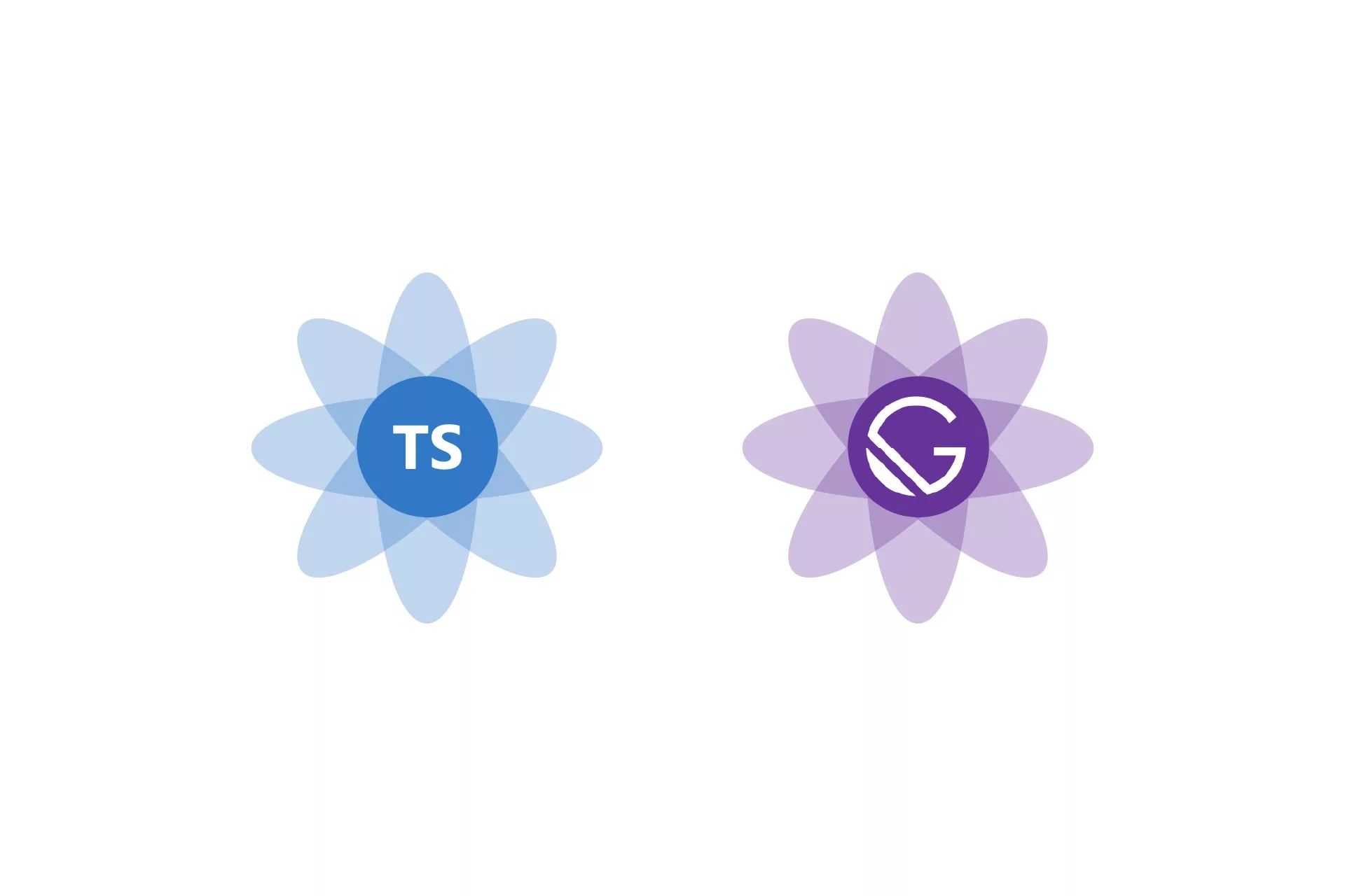 A flower that symbolizes Typescript next to a flower that symbolizes GatsbyJS