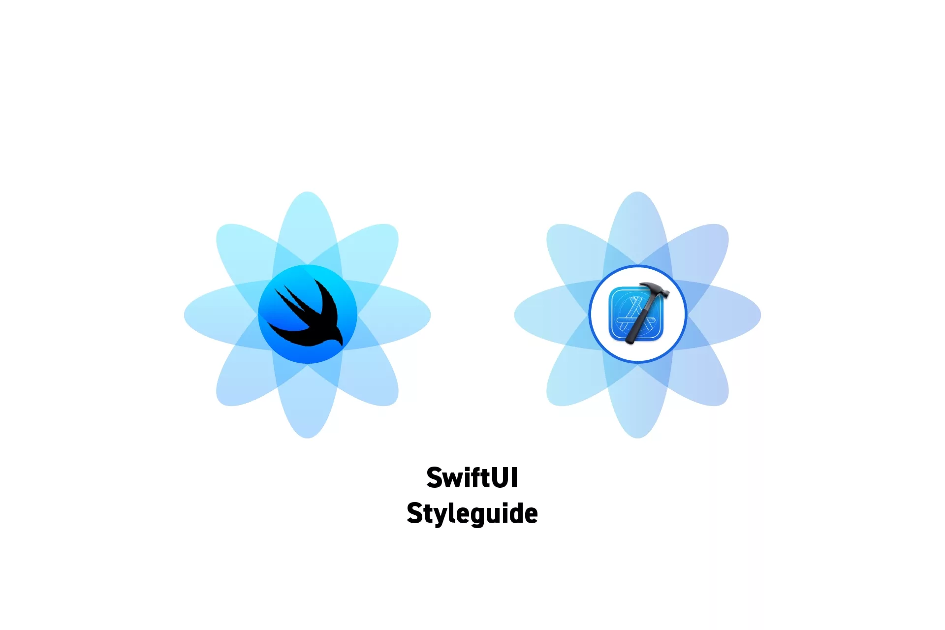 Two flowers that represents SwiftUI and XCode side by side with the text “SwiftUI Styleguide” beneath it.