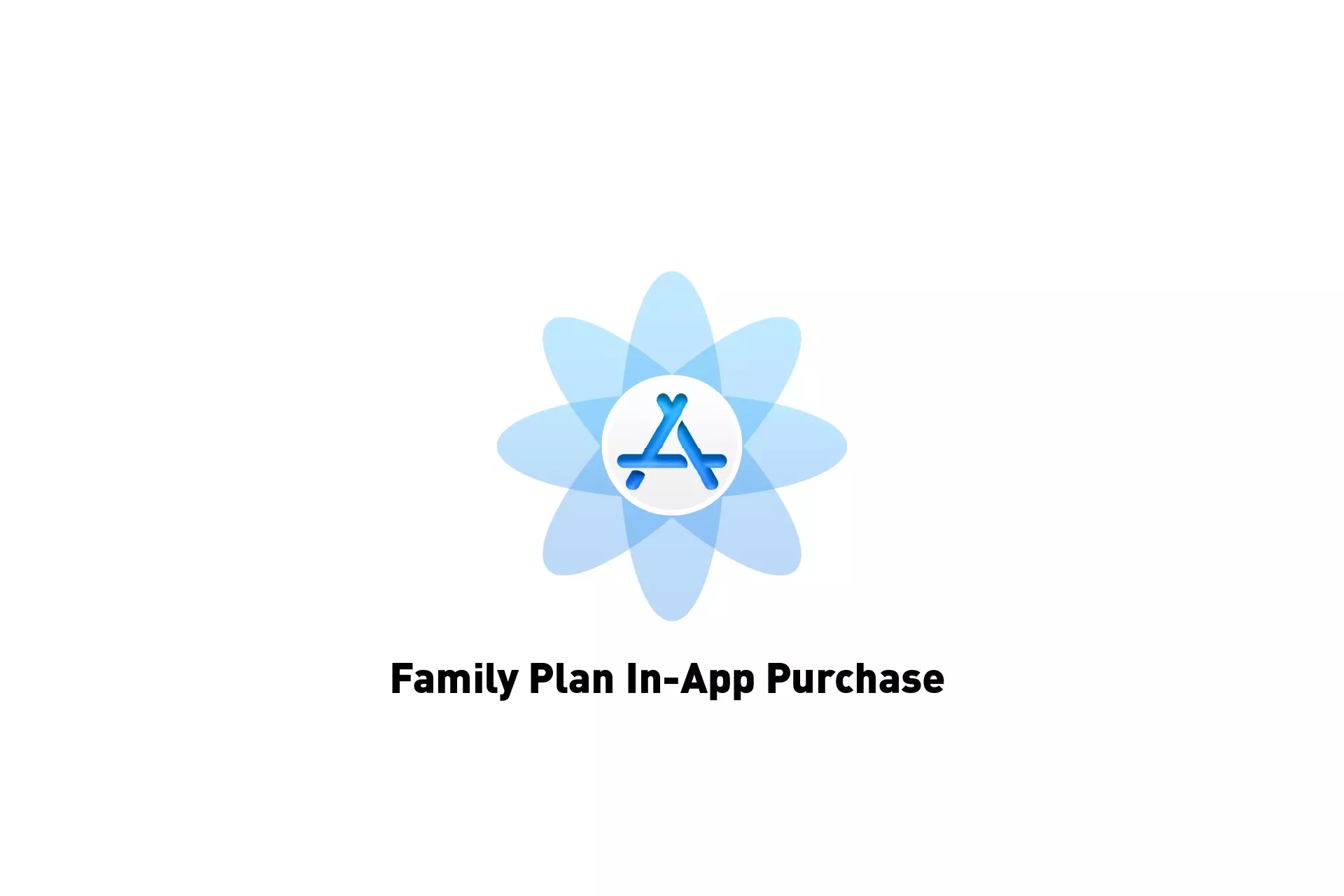 A flower that represents App Store Connect with the text "Family Plan In-App Purchase."