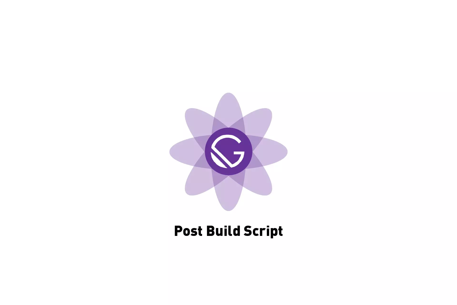 A flower that represents GatsbyJS with the text "Post Build Script" beneath it.