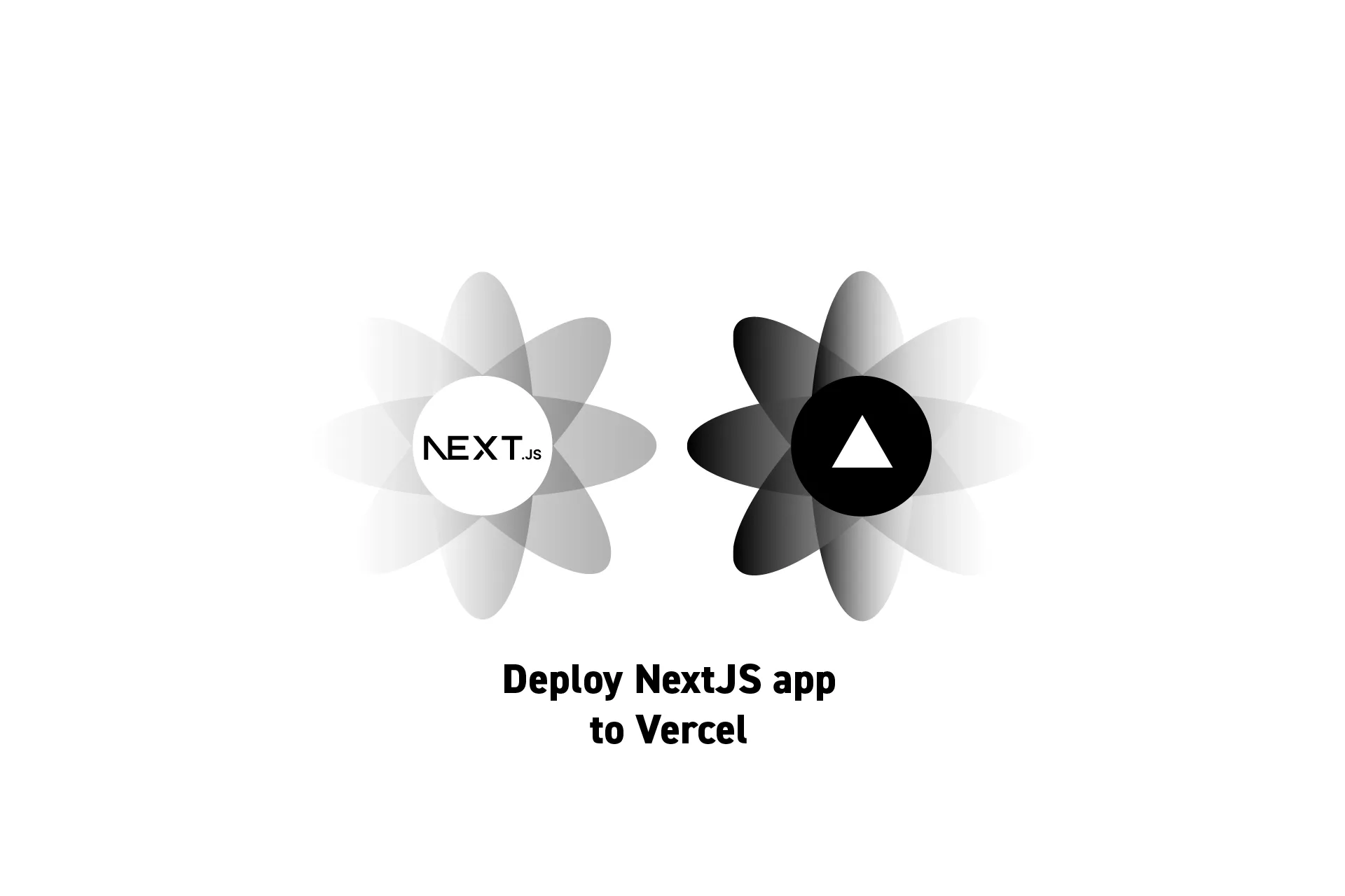 Two flowers that represents NextJS and Vercel side by side with the text "Deploy NextJS app to Vercel” beneath it.