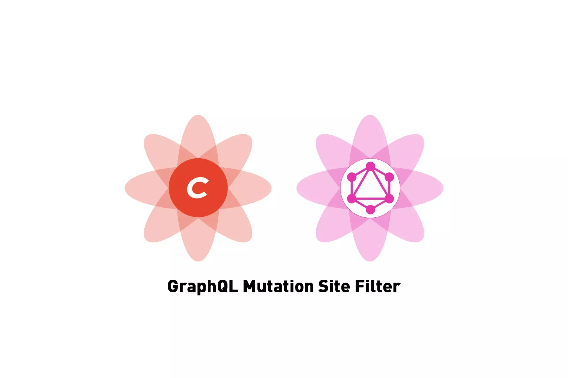 Two flowers that represent Craft CMS and GraphQL side by side. Beneath them sits the text "GraphQL Mutation Site Filter."