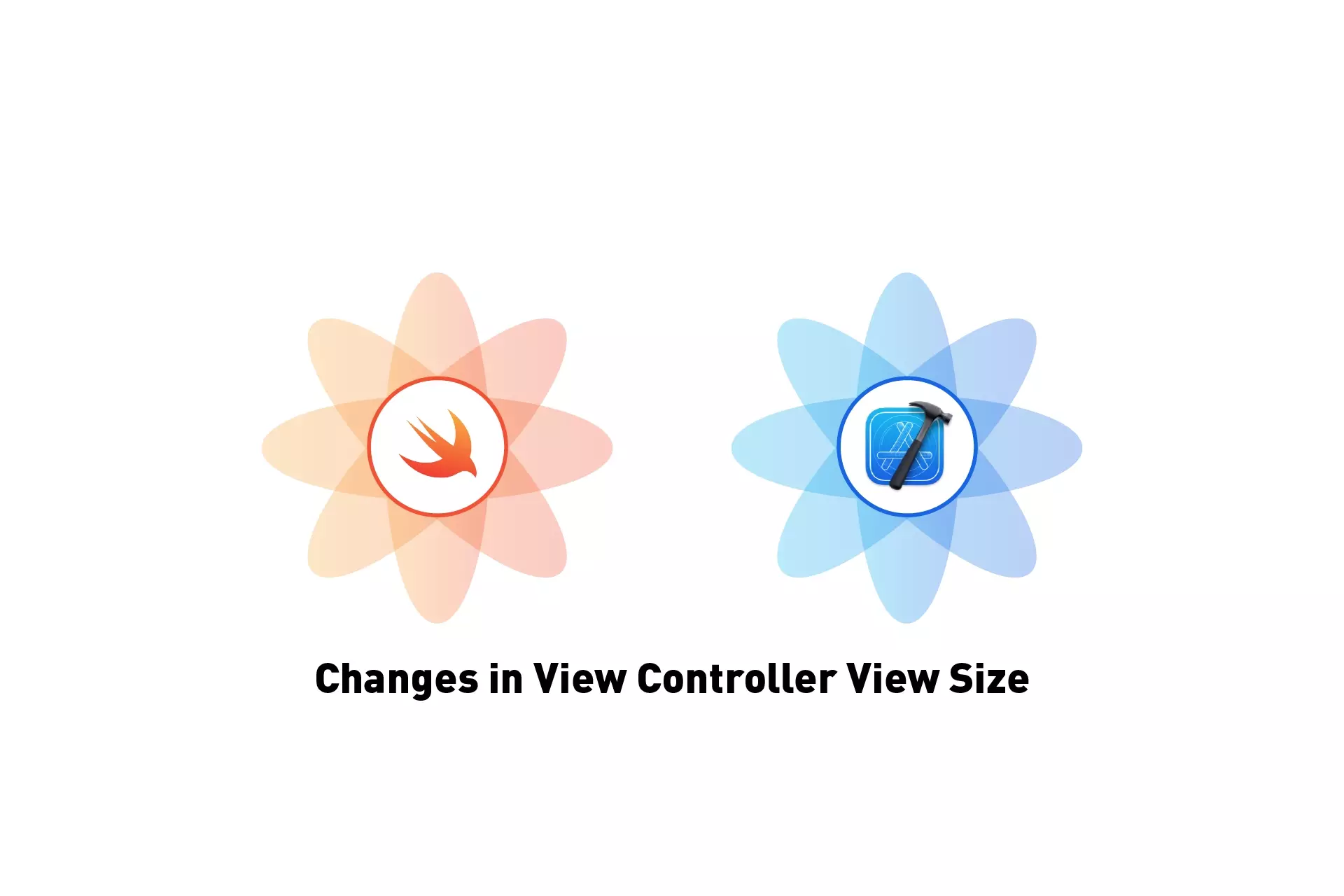 Two flowers that represent Swift and XCode, beneath them sits the text "Changes in View Controller View Size."