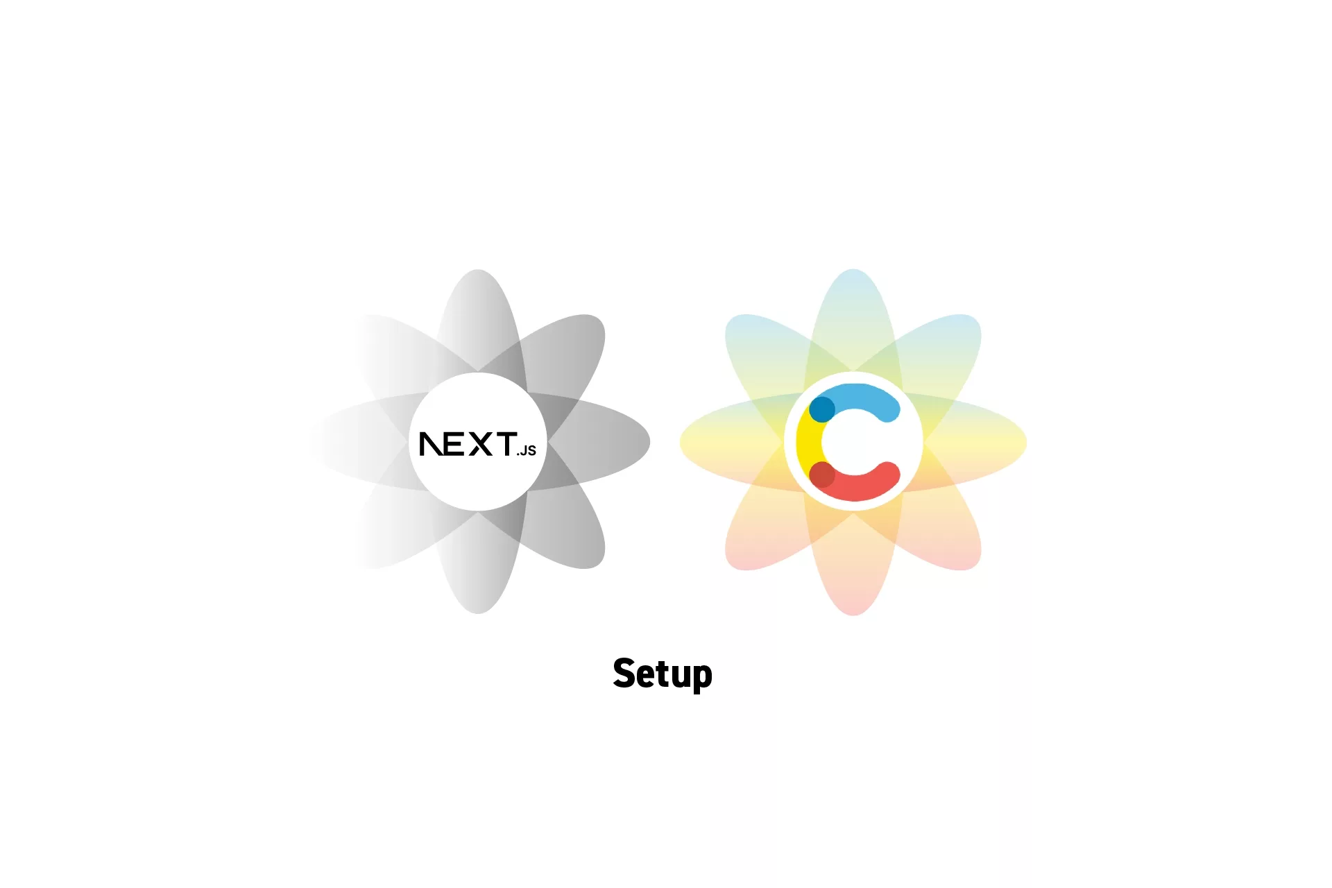 Two flowers that represents NextJS and Contentful side by side with the text "Setup” beneath it.
