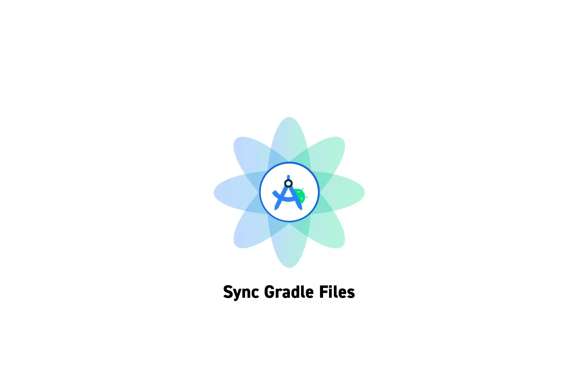 A flower that represents Android Studio with the text “Sync Gradle Files” beneath it.