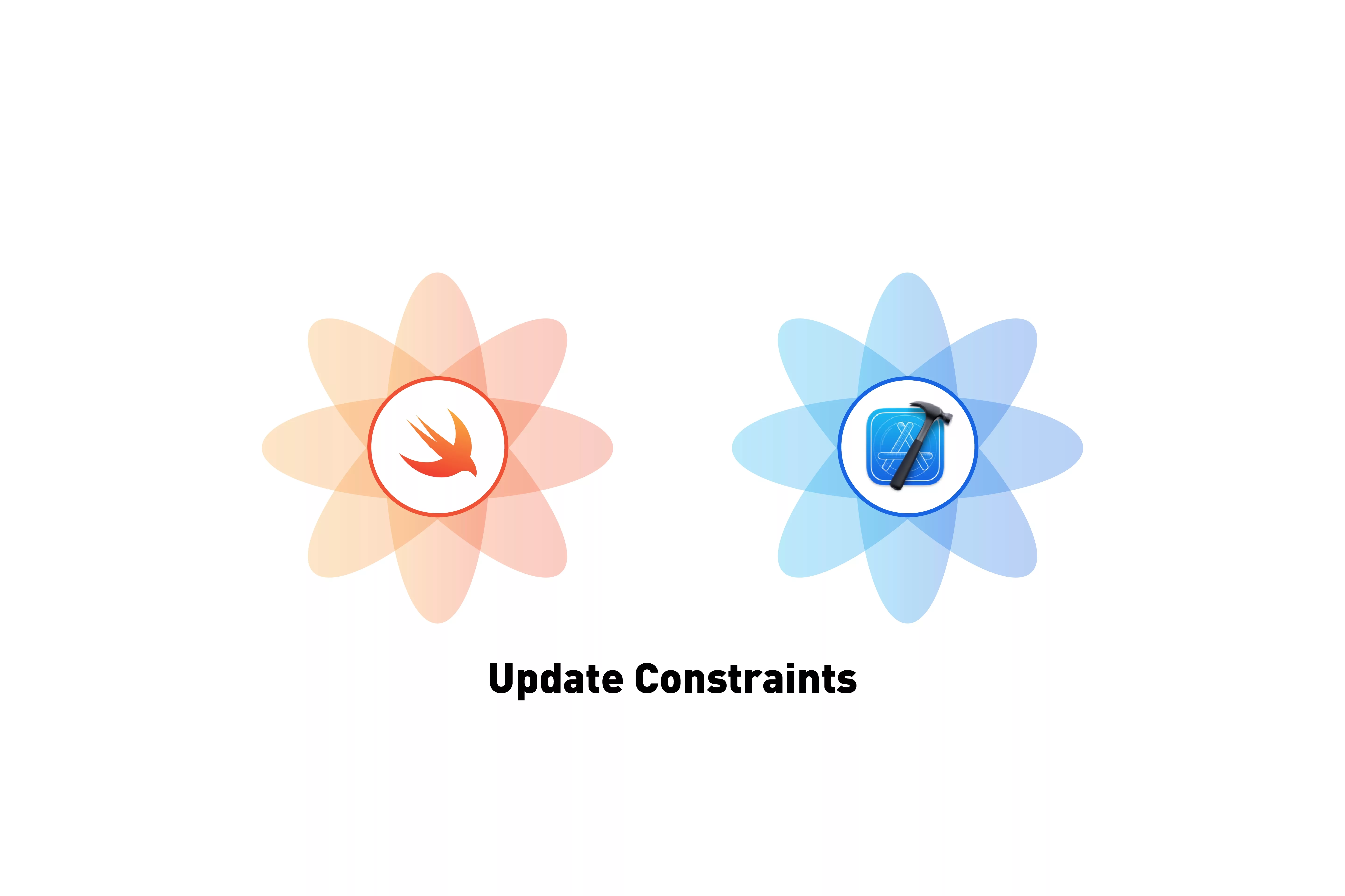 A flower that represents Swift next to a flower that represents XCode. Beneath it sits the text that states 'Update Constraints'.