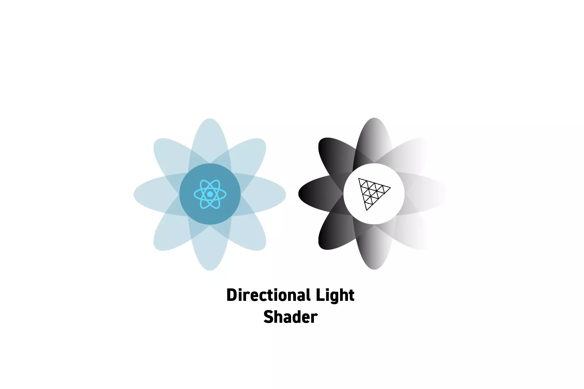 Two flowers that represent ReactJS and ThreeJS with the text "Directional Light Shader" beneath them.