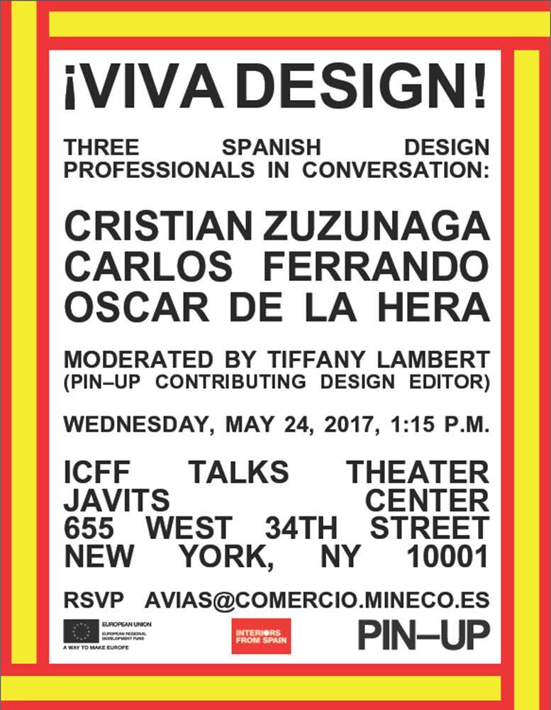 A picture of ICFF Talks 2017: ¡Viva Design! invitation, where the Illusion Spinner & Ambi Chopsticks and Holders were discussed.